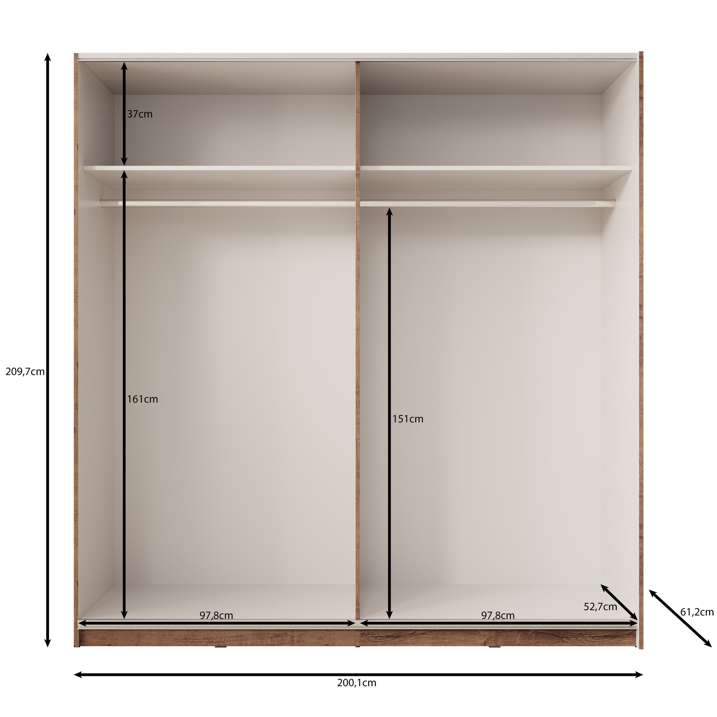 Duvano - Kledingkast 2 schuifdeuren - Eikenpatroon - 200x61x210 cm