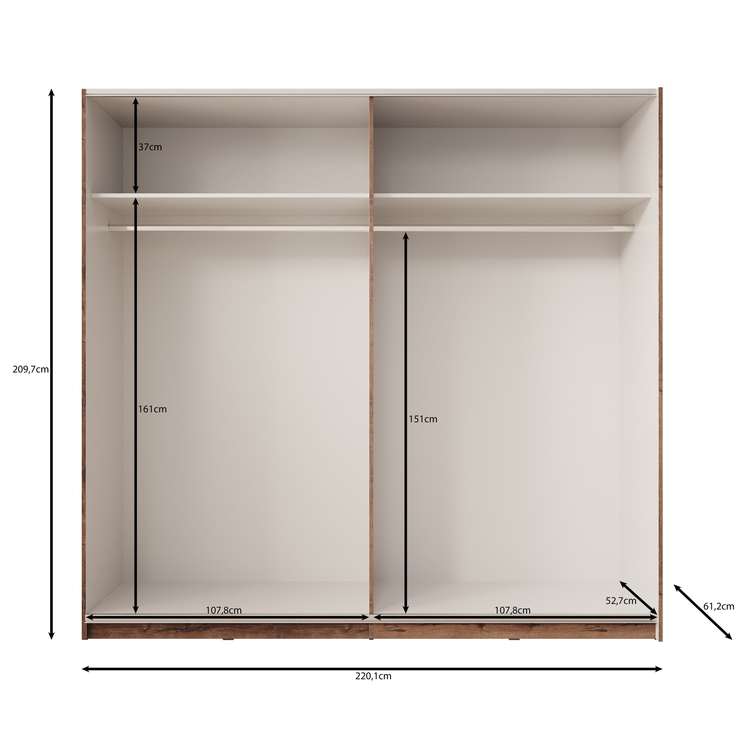 Duvano - Kledingkast 2 schuifdeuren - Eikenpatroon - 220x61x210 cm
