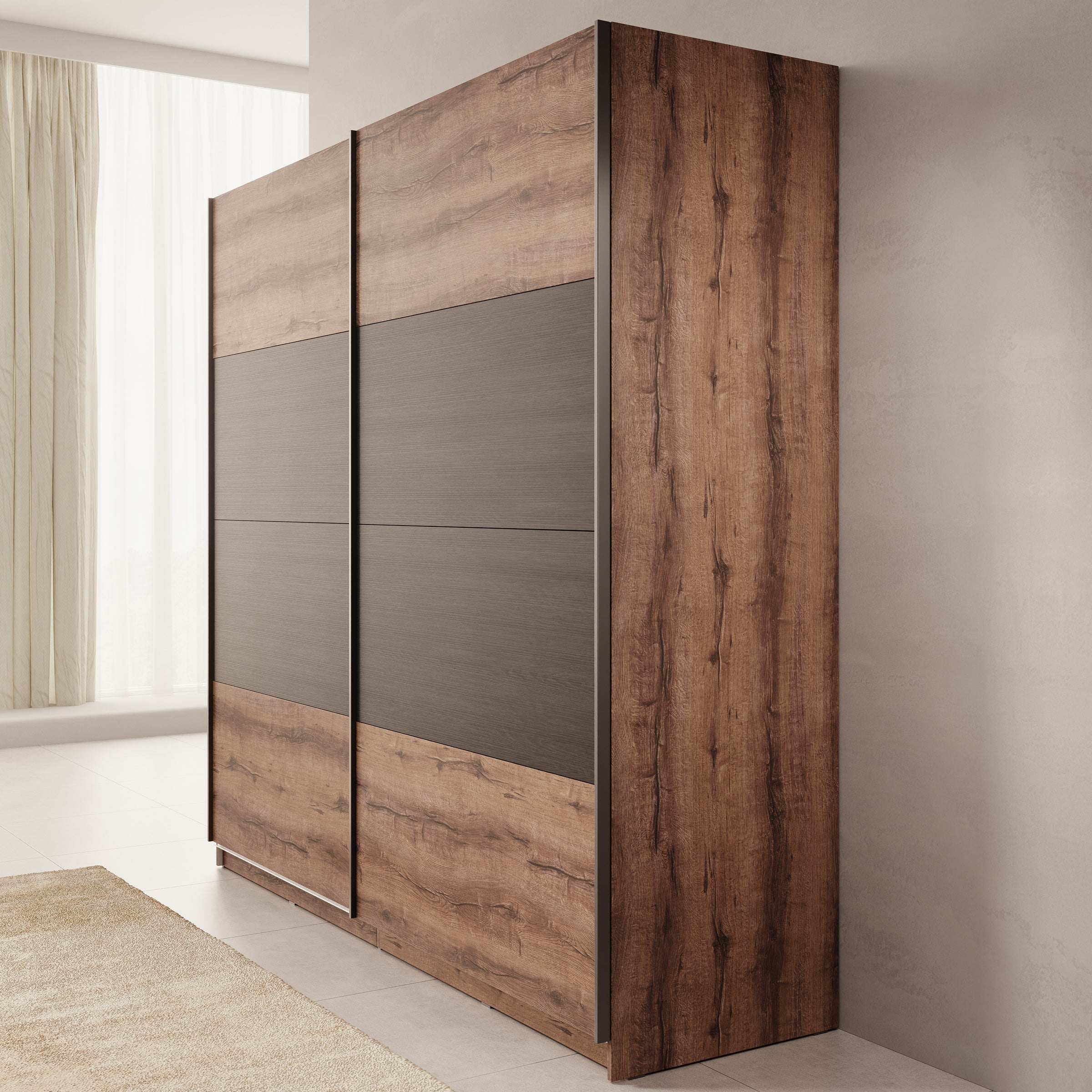 Duvano - Kledingkast 2 schuifdeuren - Eikenpatroon - 220x61x210 cm