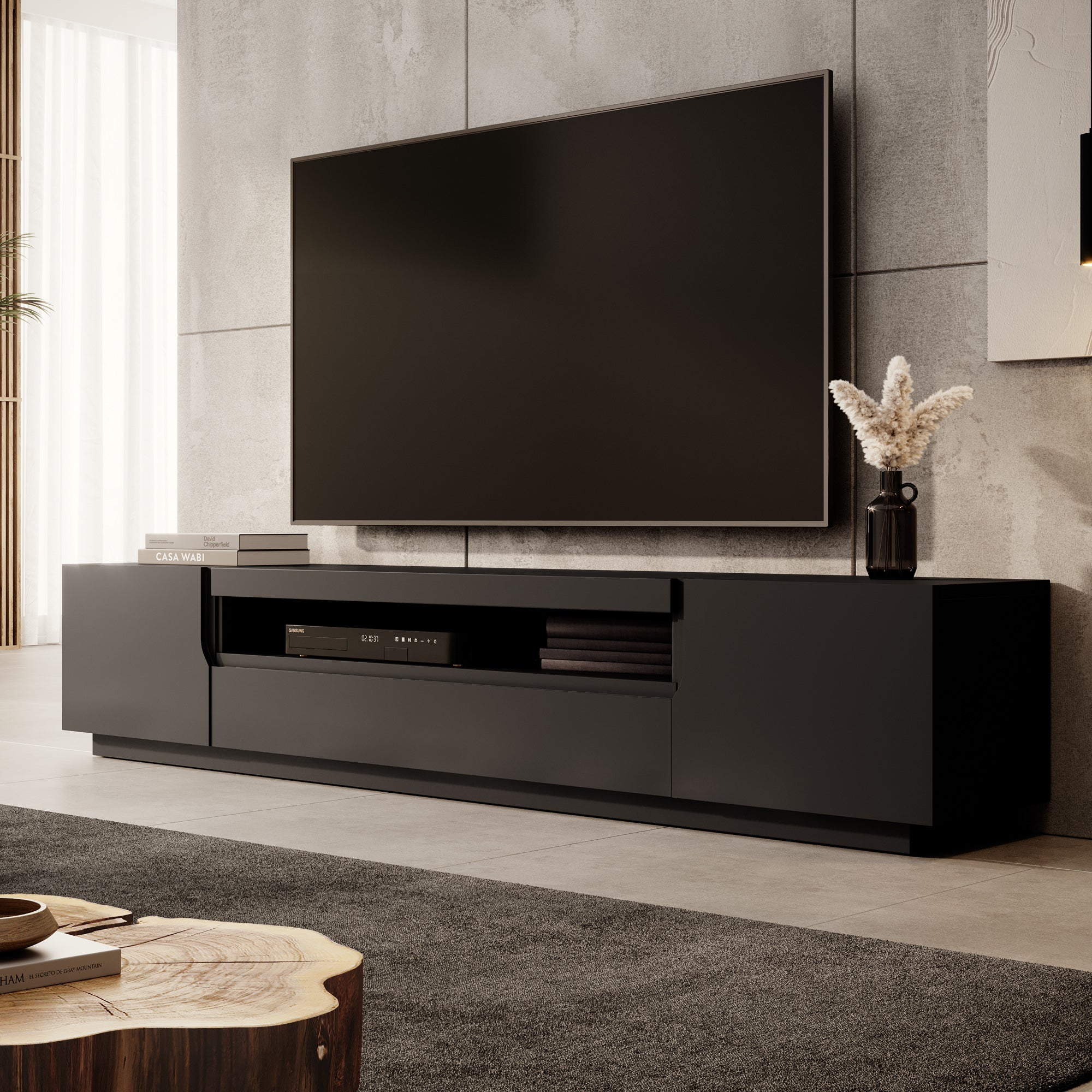 Dylan - TV-Meubel - Mat zwart - 200x37x36 cm