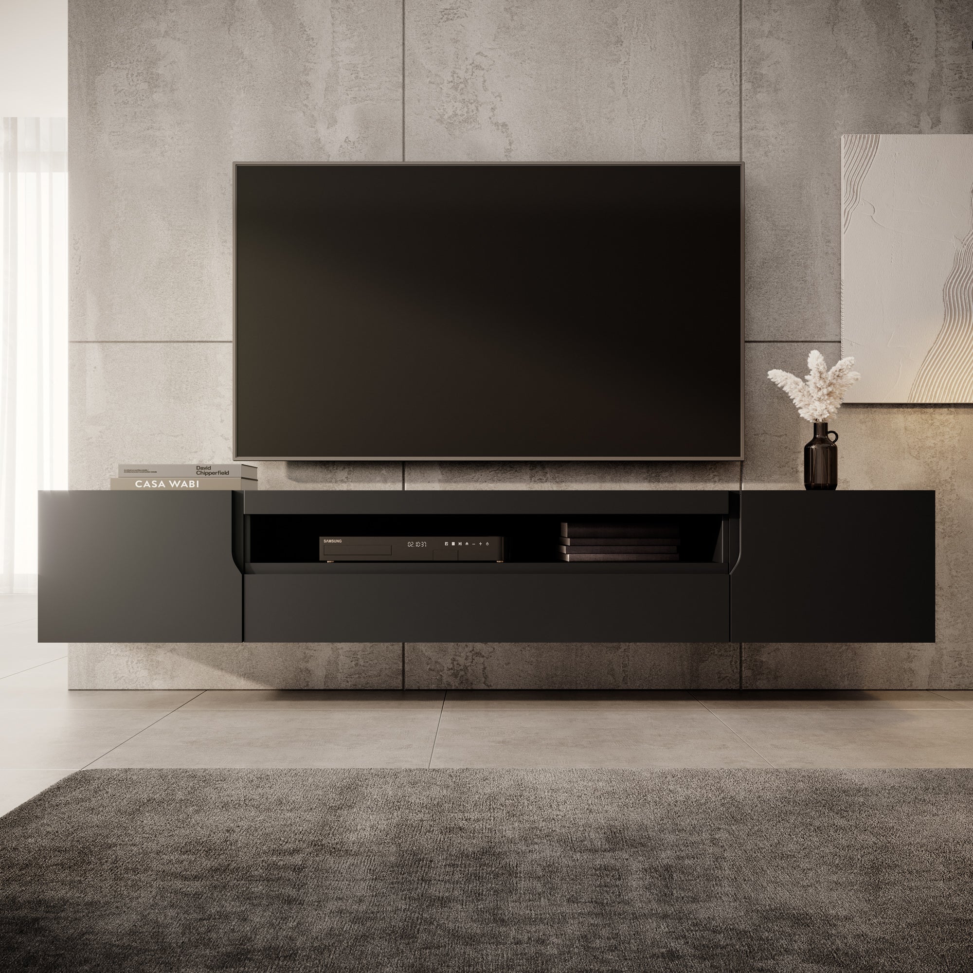 Dylan - TV-Meubel - Mat zwart - 200x37x36 cm