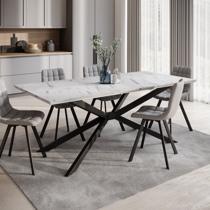 Eetkamertafel Faithley - Wit marmerlook - 190x90x74 cm