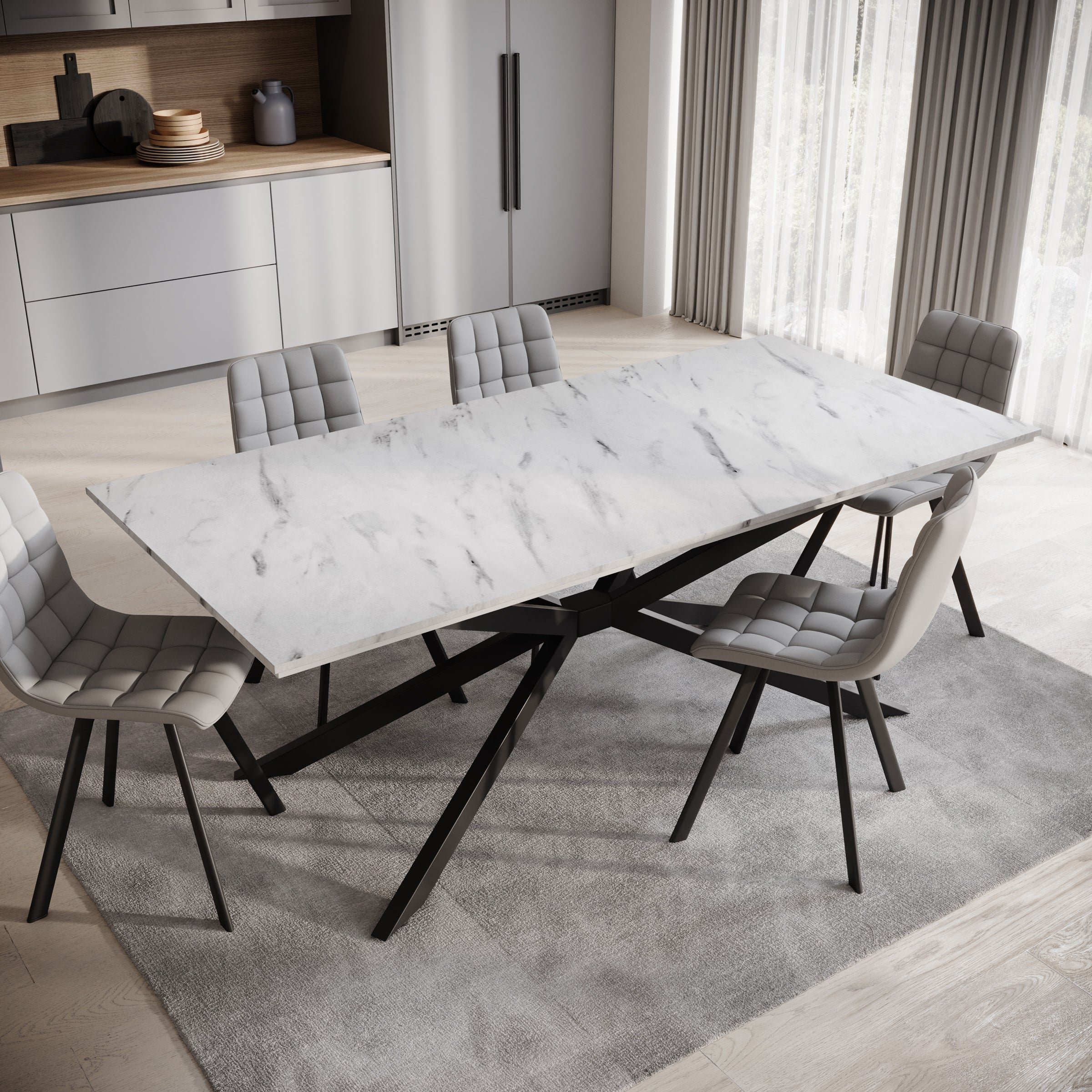 Eetkamertafel Faithley - Wit marmerlook - 190x90x74 cm