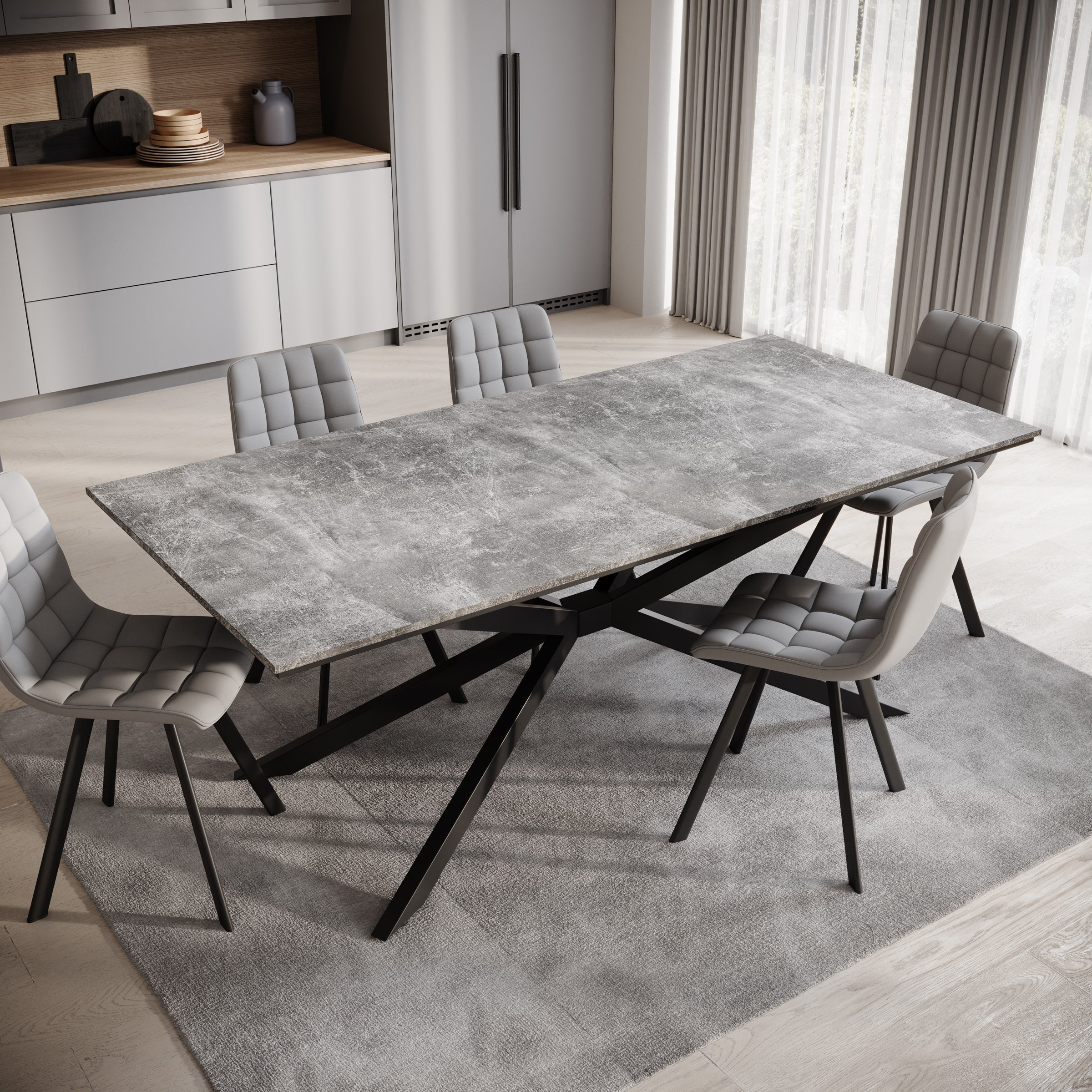 Faithley - Eetkamertafel - Betonlook - 190x90x74 cm