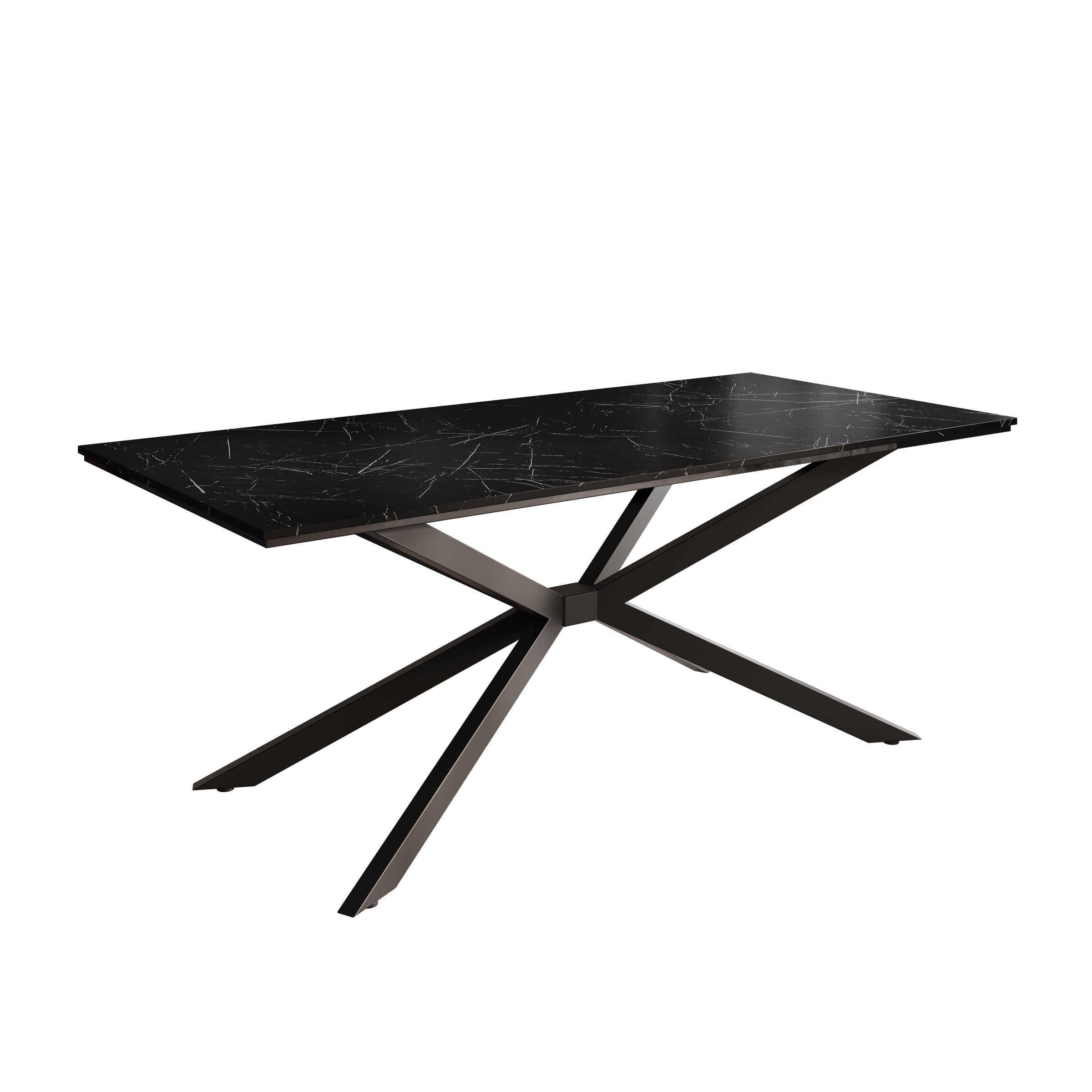 Eetkamertafel Faithley - Zwart marmerlook - 190x90x74 cm