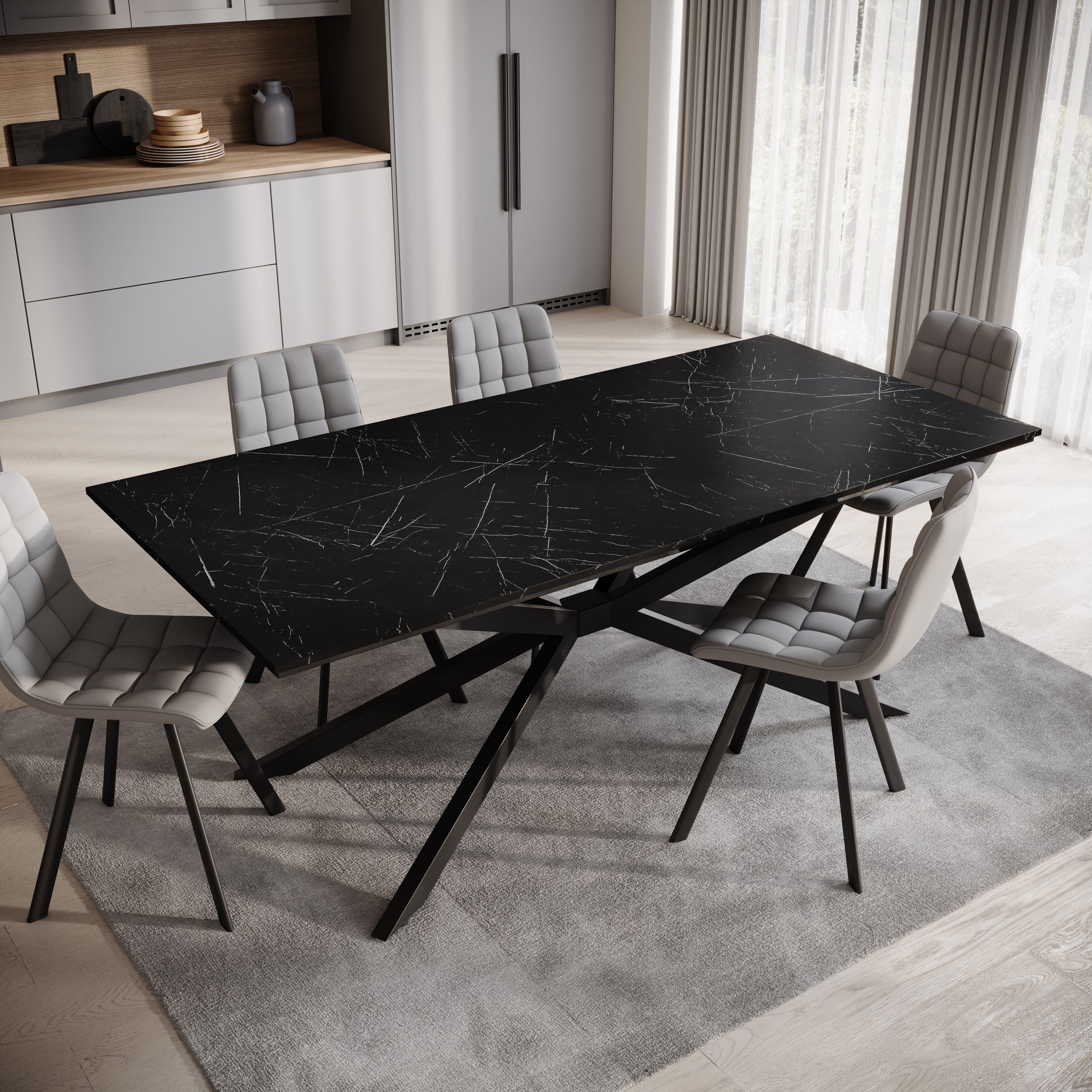 Eetkamertafel Faithley - Zwart marmerlook - 190x90x74 cm
