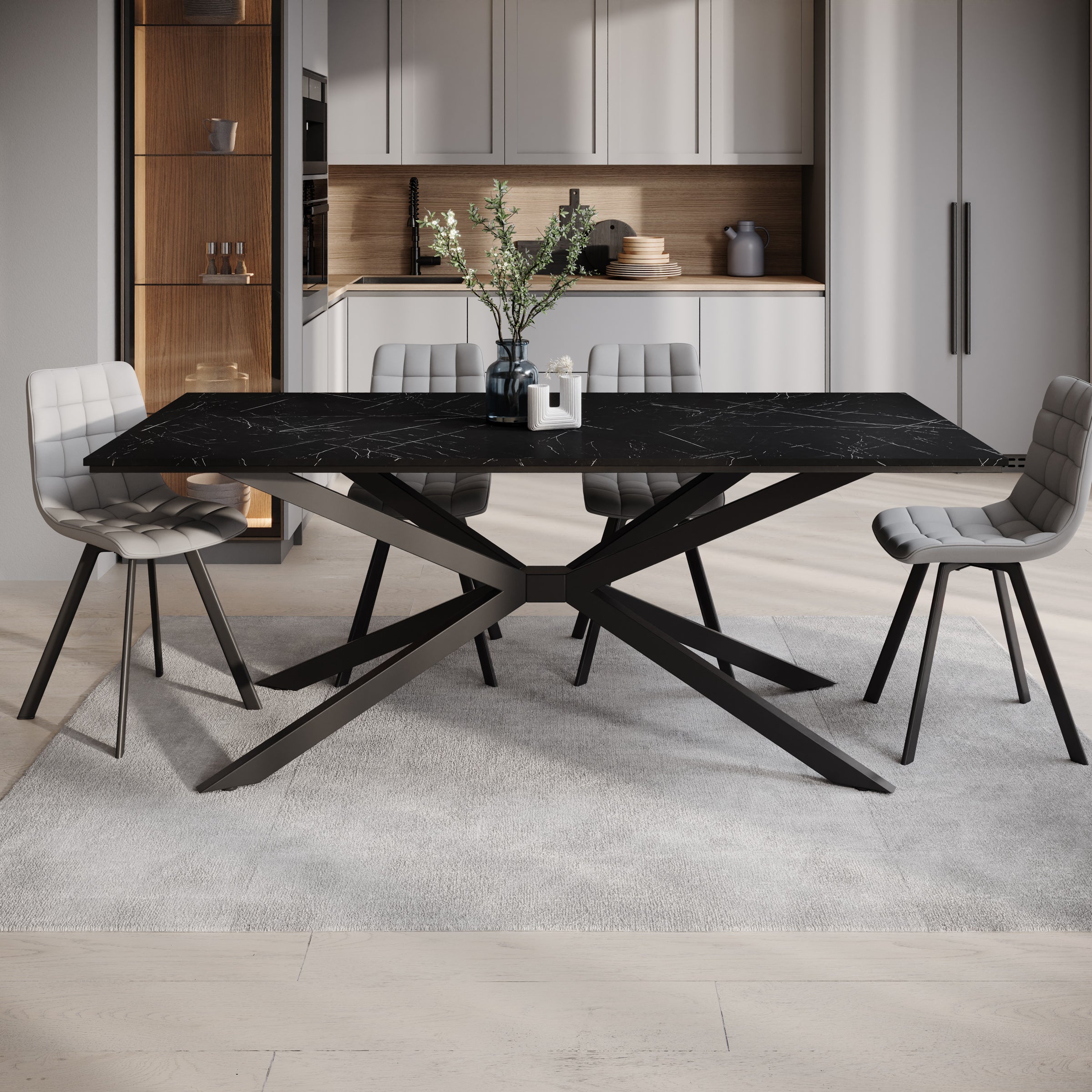 Eetkamertafel Faithley - Zwart marmerlook - 190x90x74 cm