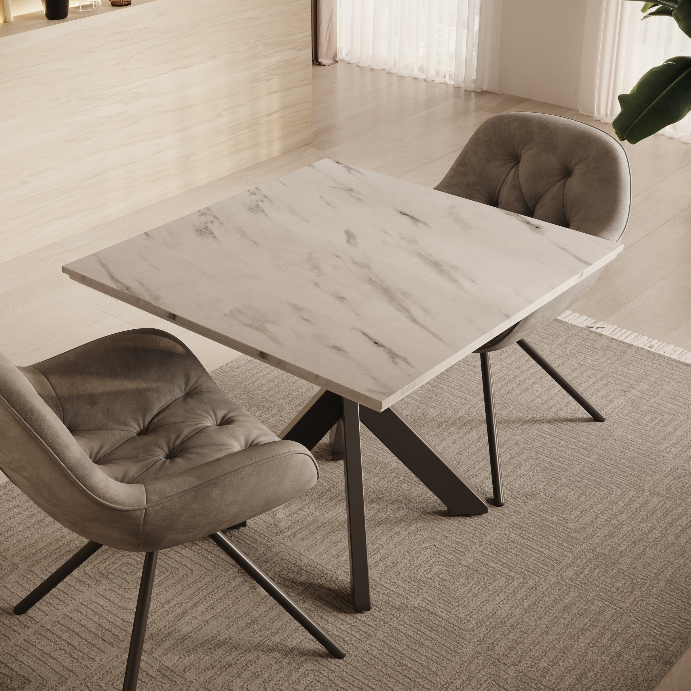 Pacey - Eetkamertafel - Wit marmerlook - 90x90x74 cm