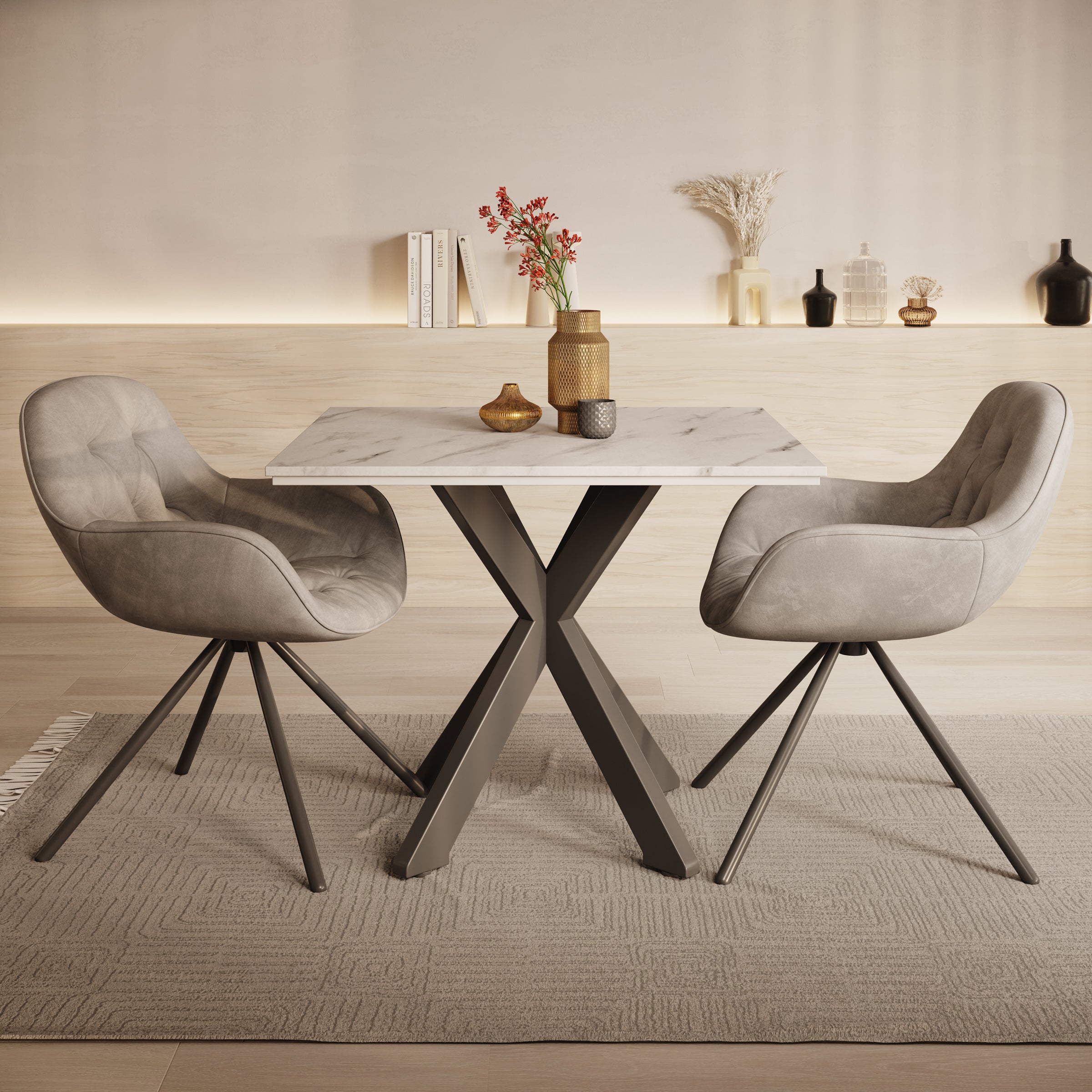 Pacey - Eetkamertafel - Wit marmerlook - 90x90x74 cm