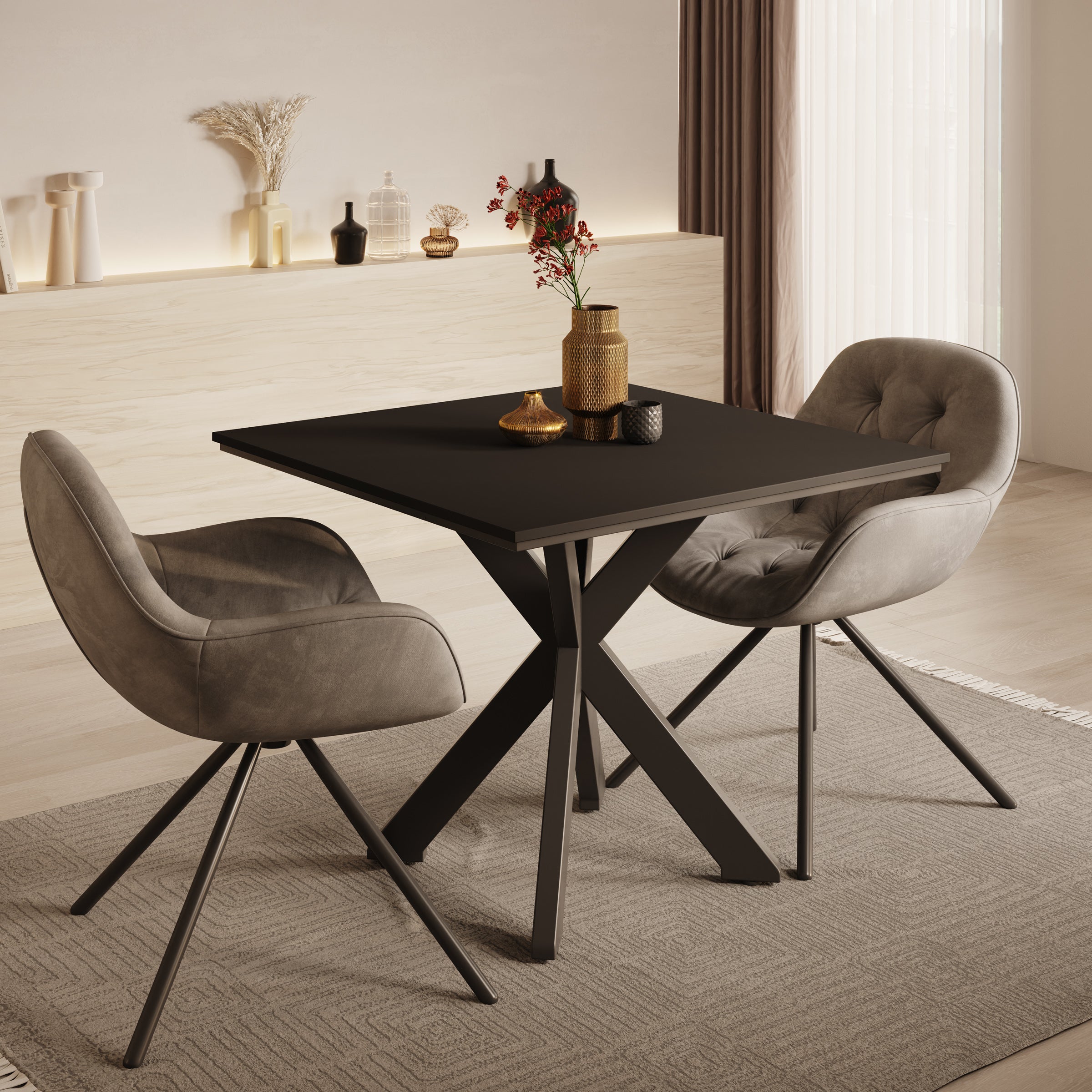 Pacey - Eetkamertafel - Zwart - 90x90x74 cm