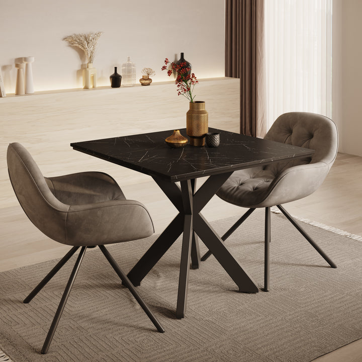 Pacey - Eetkamertafel - Zwart marmerlook - 90x90x74 cm