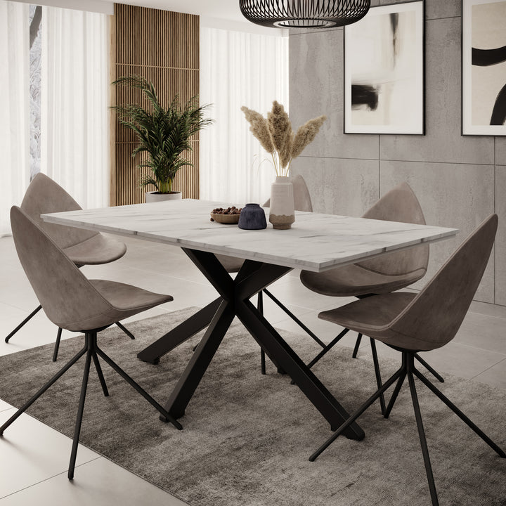 Eetkamertafel Wabe - Wit marmerlook - 160x90x74 cm