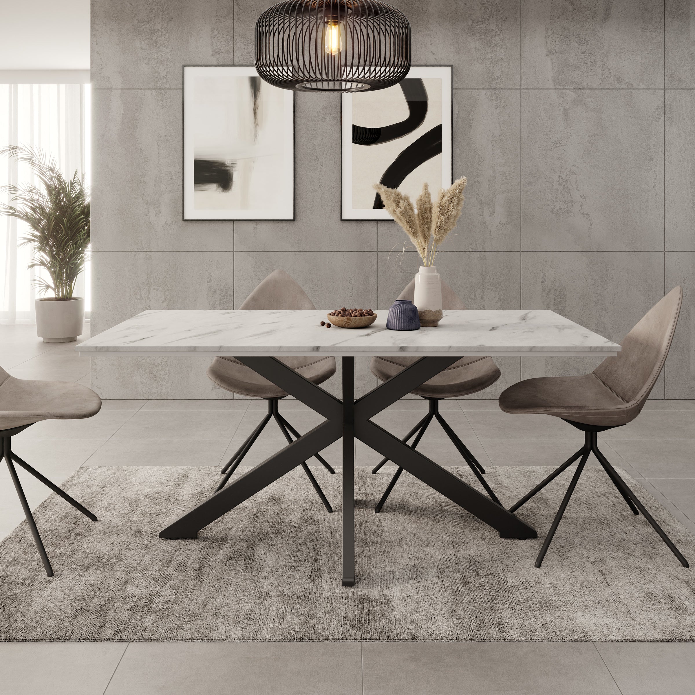 Eetkamertafel Wabe - Wit marmerlook - 160x90x74 cm