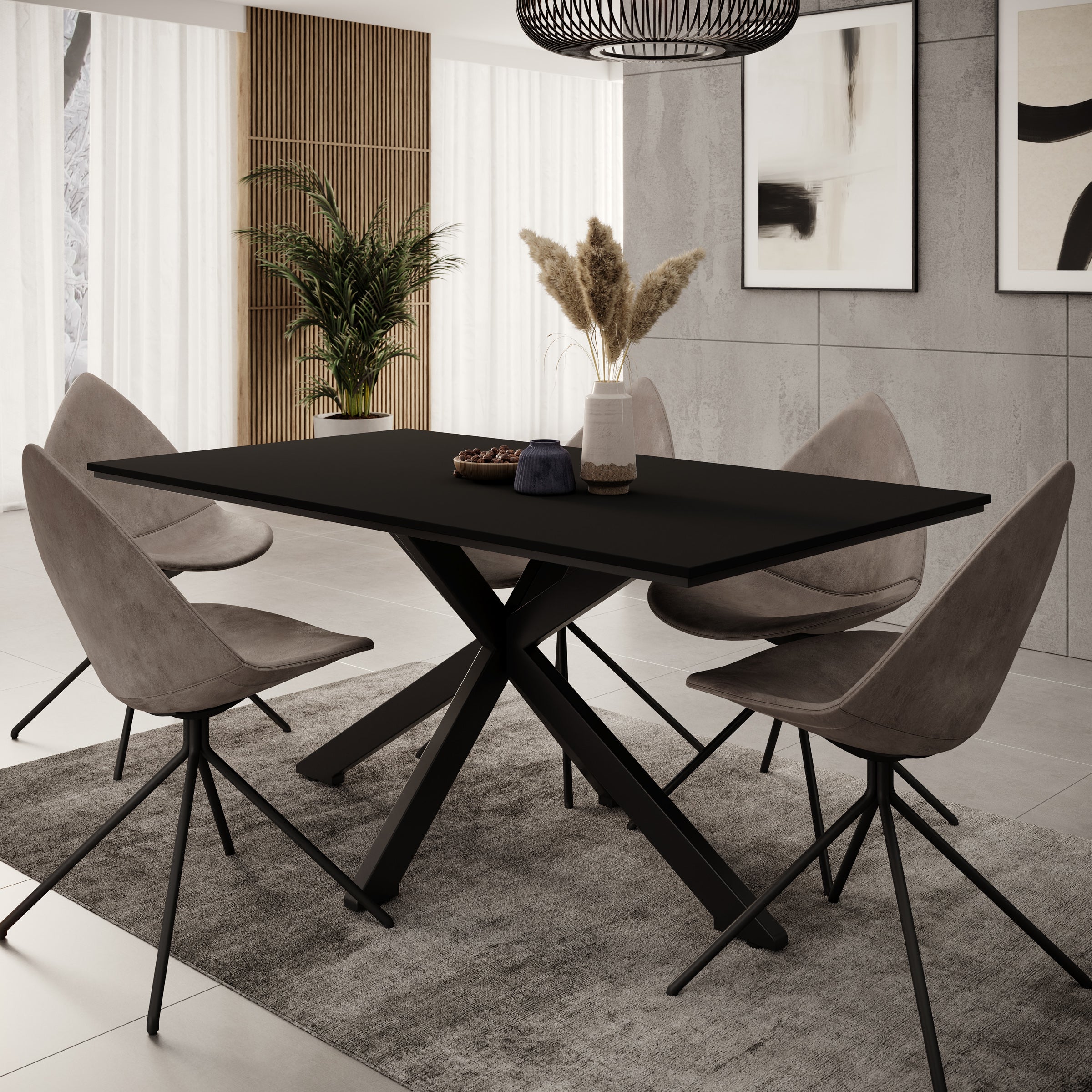Eetkamertafel Wabe - Zwart - 160x90x74 cm