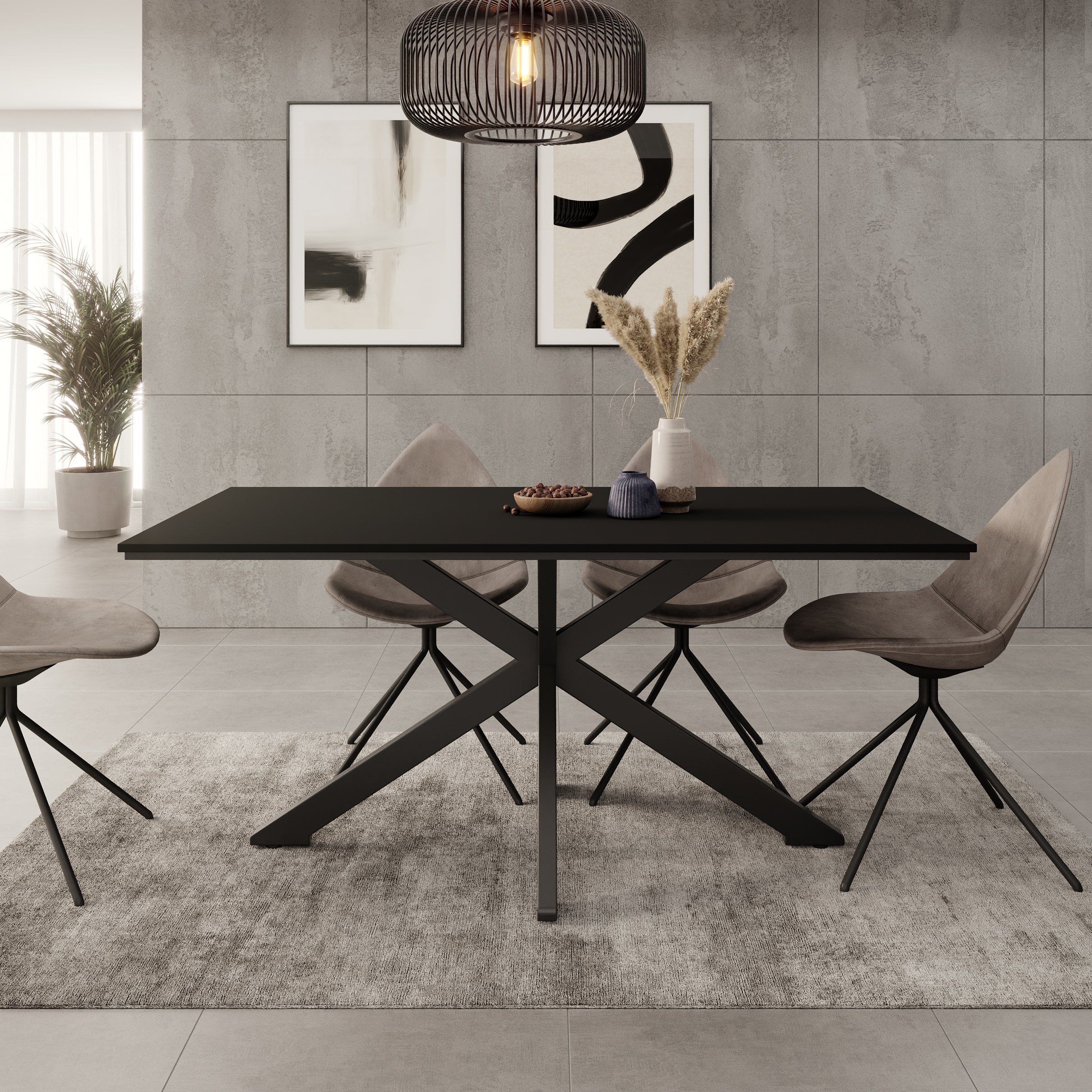 Eetkamertafel Wabe - Zwart - 160x90x74 cm