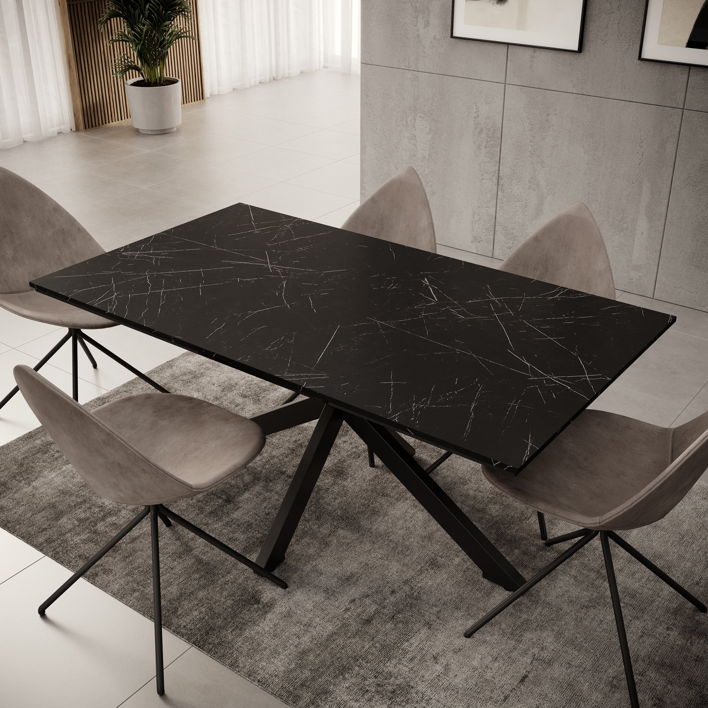 Eetkamertafel Wabe - Zwart marmerlook - 160x90x74 cm