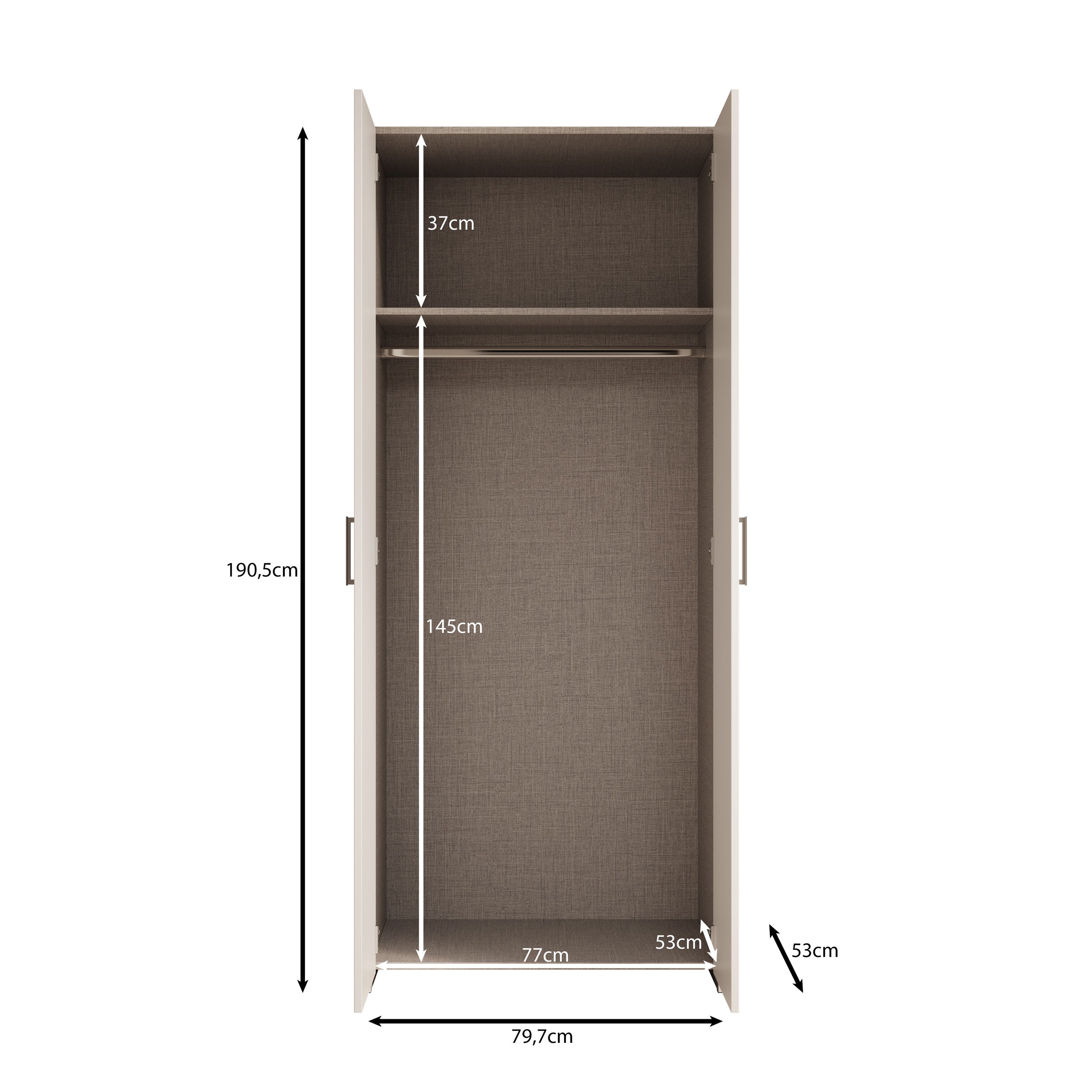 Elario - Kledingkast 2 deurs - Wit - 80x54x191 cm