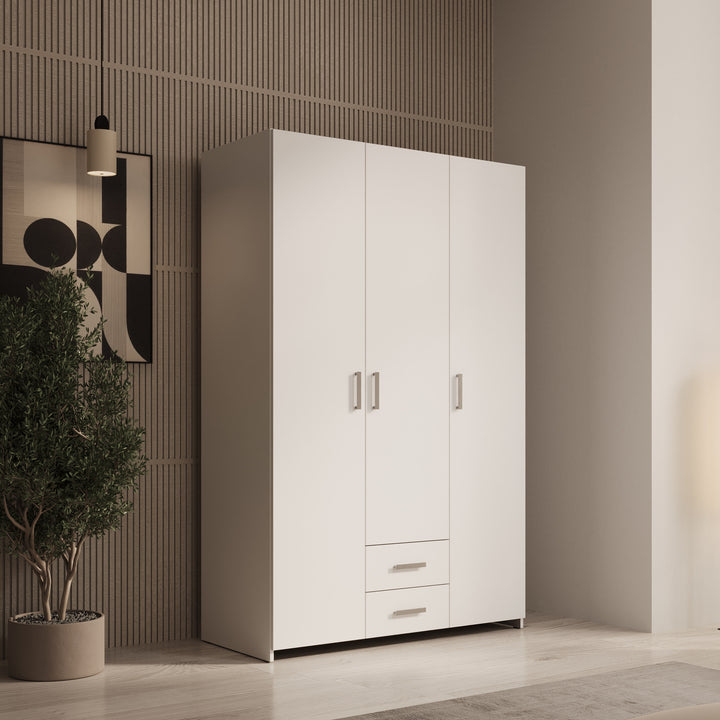 Elario - Kledingkast 3 deurs - Wit - 119x54x191 cm