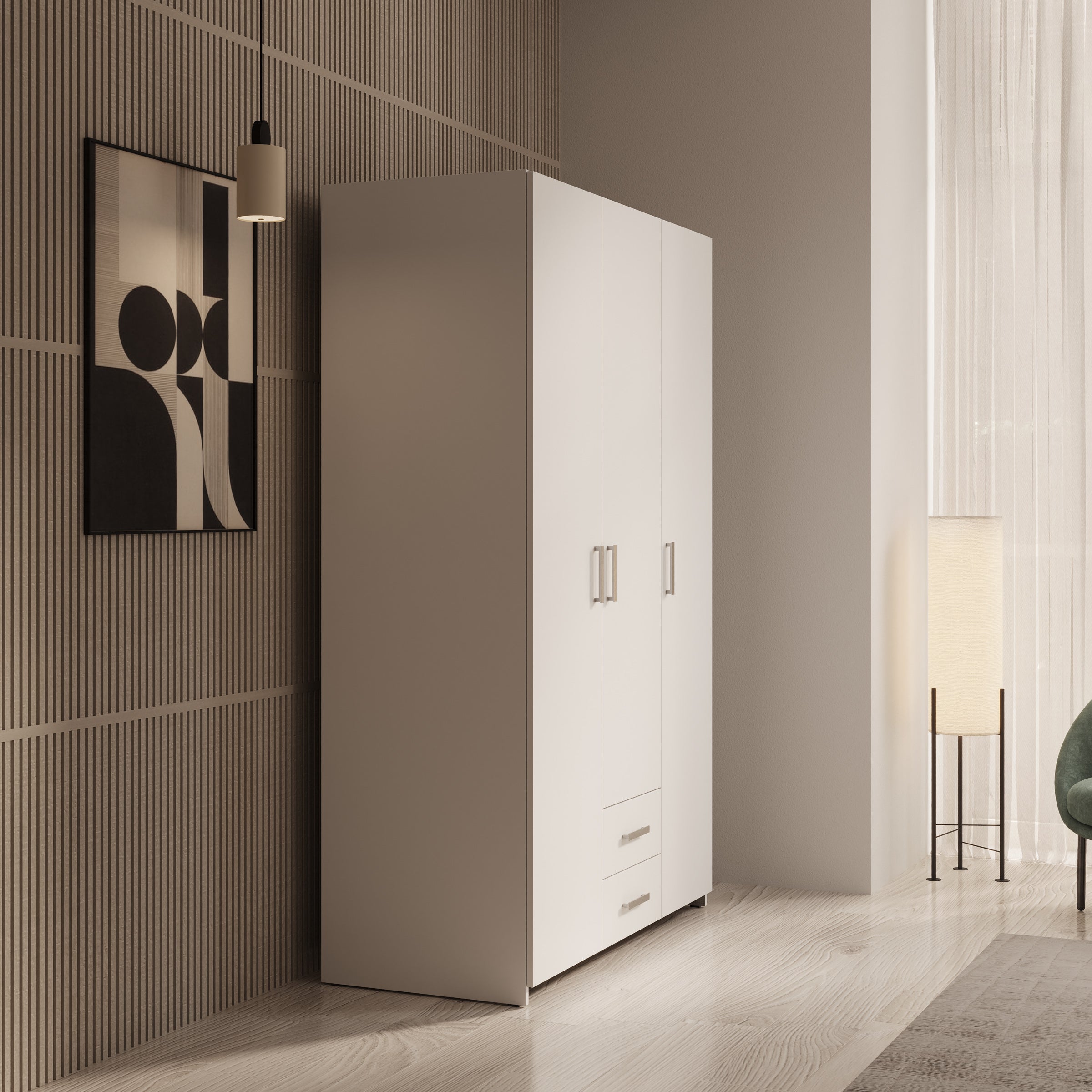 Elario - Kledingkast 3 deurs - Wit - 119x54x191 cm