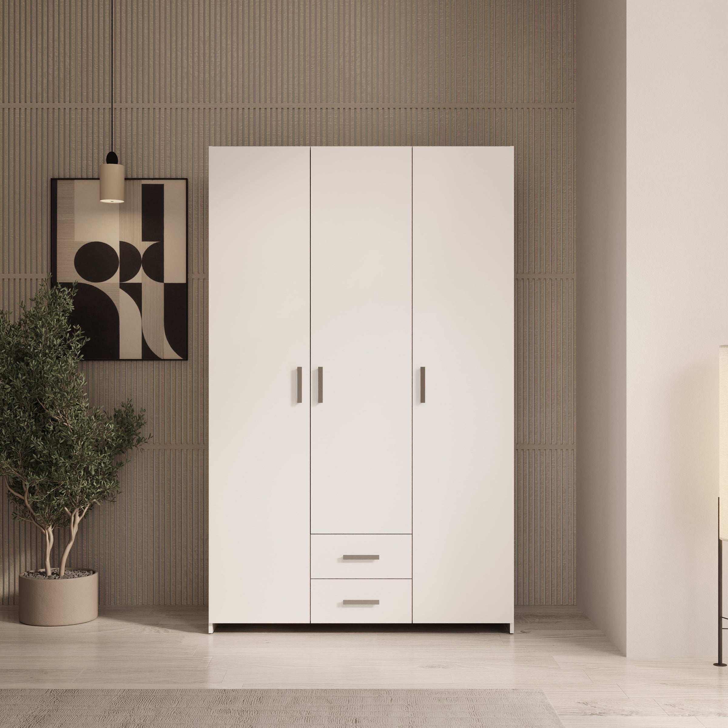 Elario - Kledingkast 3 deurs - Wit - 119x54x191 cm