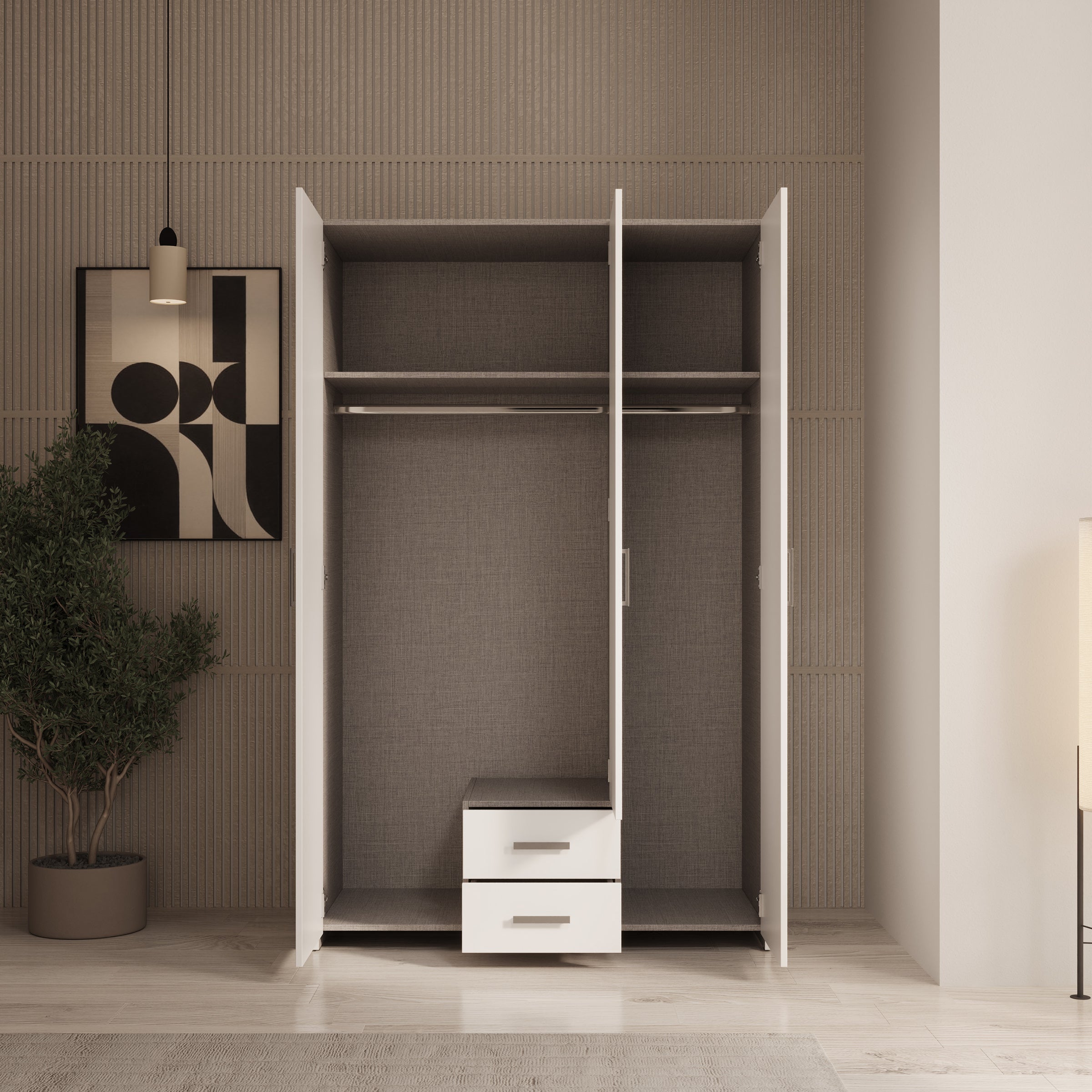 Elario - Kledingkast 3 deurs - Wit - 119x54x191 cm