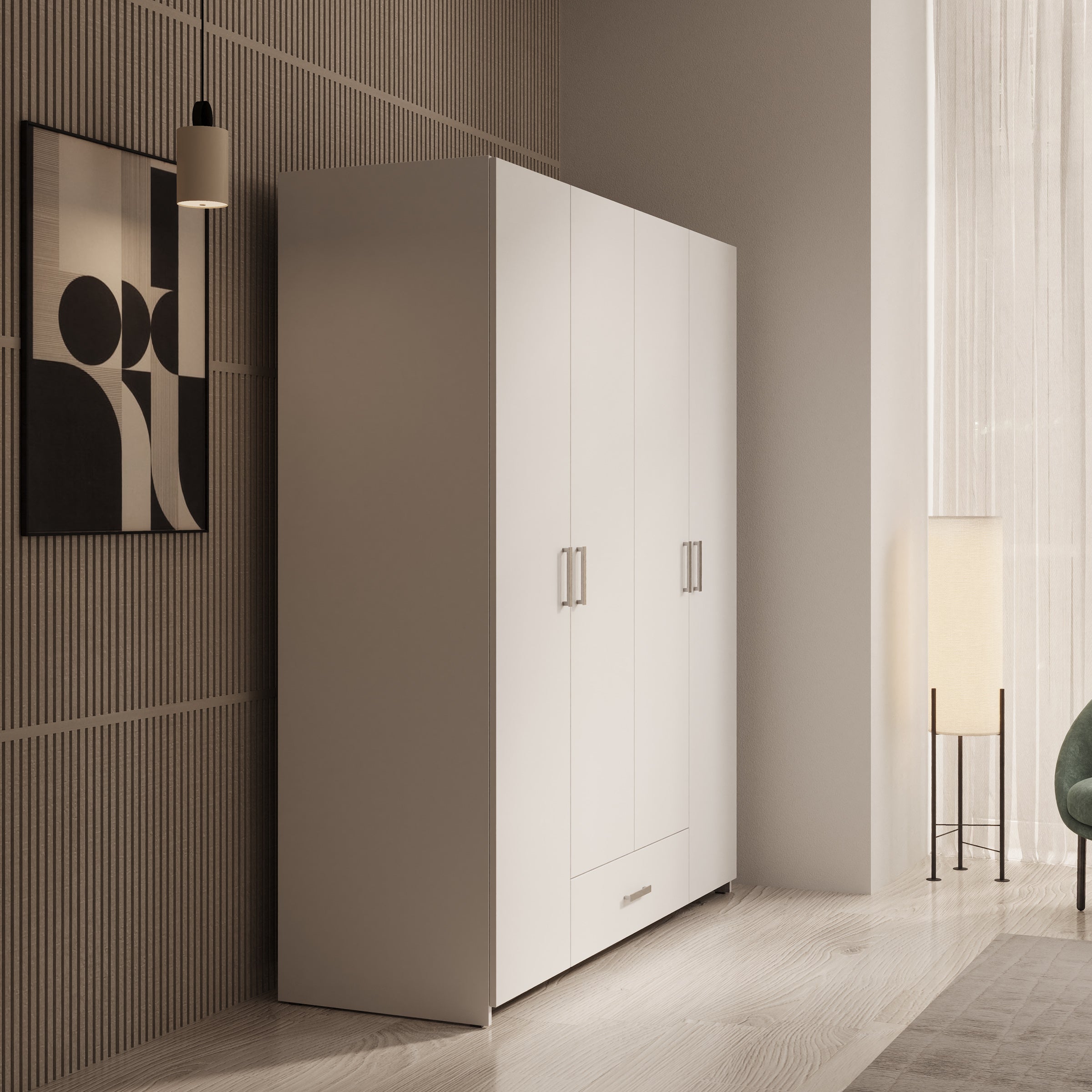 Elario - Kledingkast 4 deurs - Wit - 159x54x191 cm