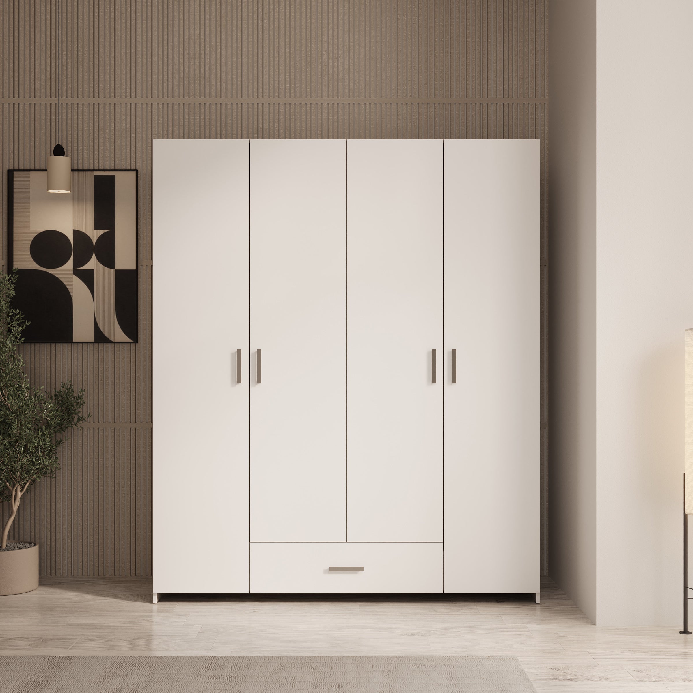 Elario - Kledingkast 4 deurs - Wit - 159x54x191 cm