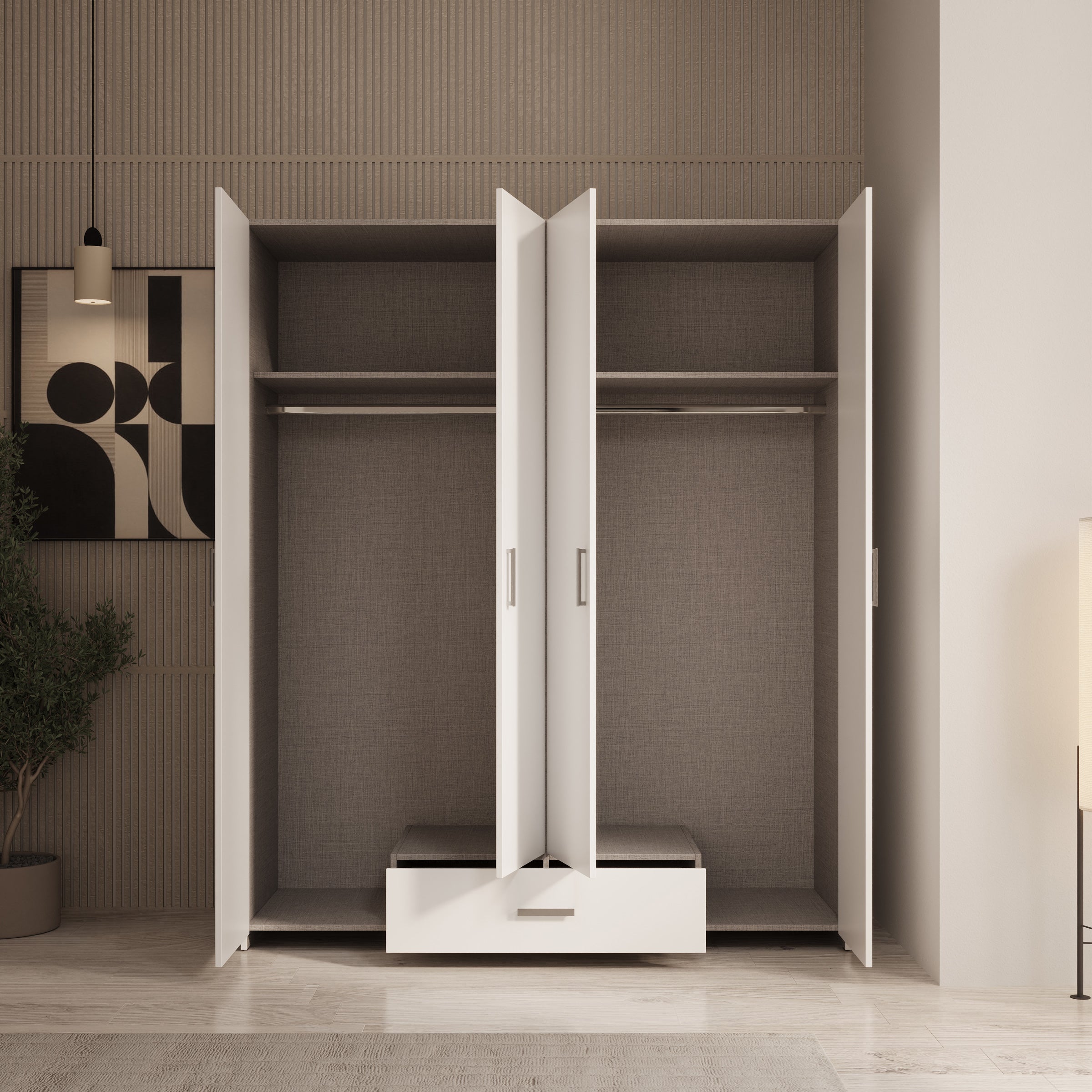 Elario - Kledingkast 4 deurs - Wit - 159x54x191 cm