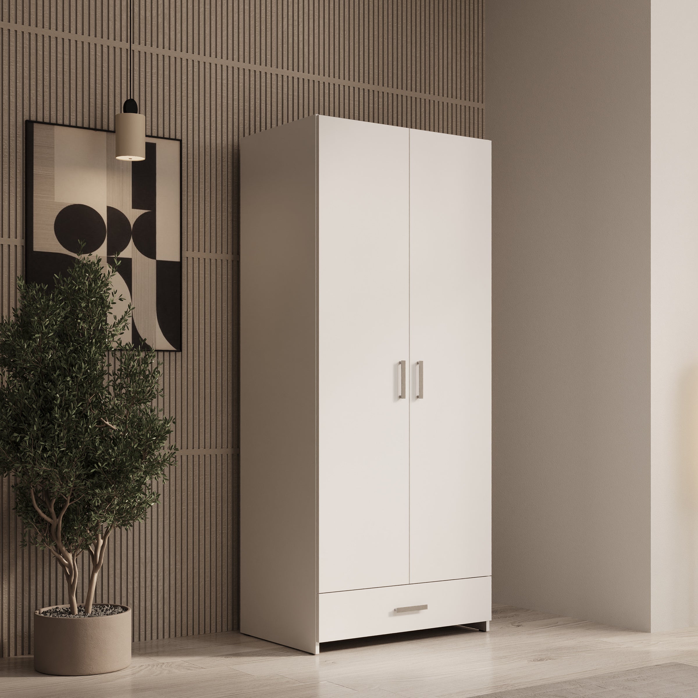 Elario - Kledingkast met 2 deuren - Wit - 80x54x191 cm