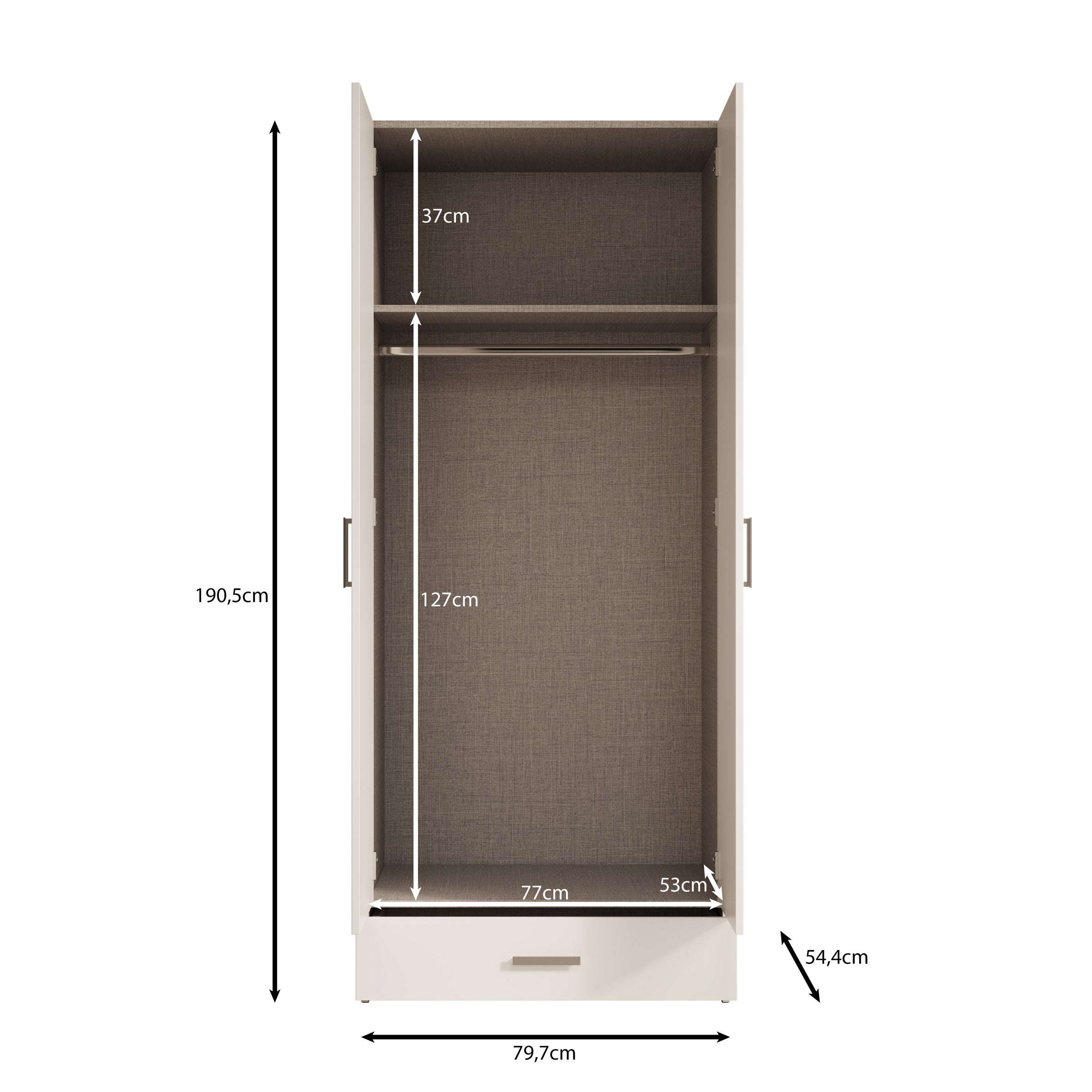 Elario - Kledingkast met 2 deuren - Wit - 80x54x191 cm