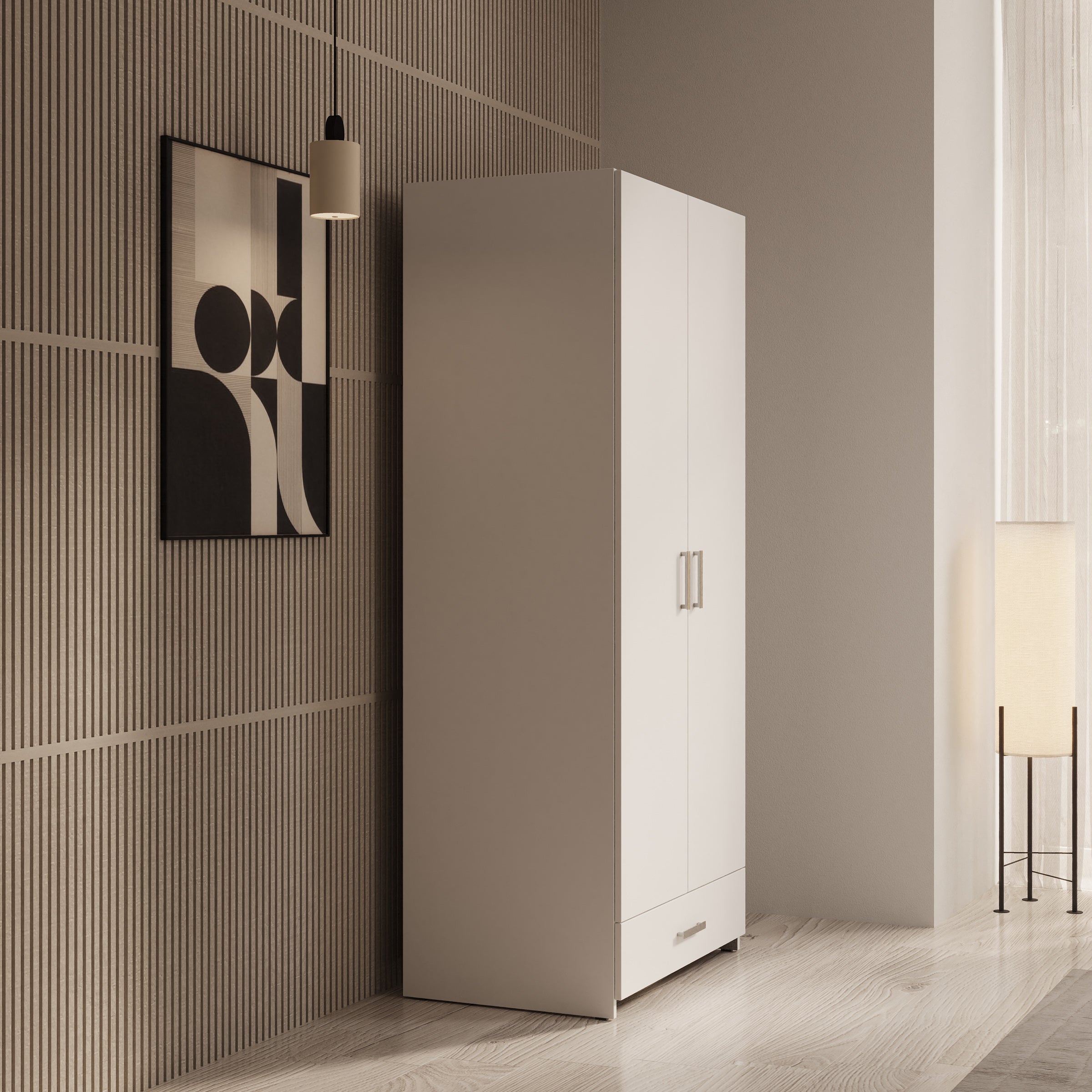 Elario - Kledingkast met 2 deuren - Wit - 80x54x191 cm