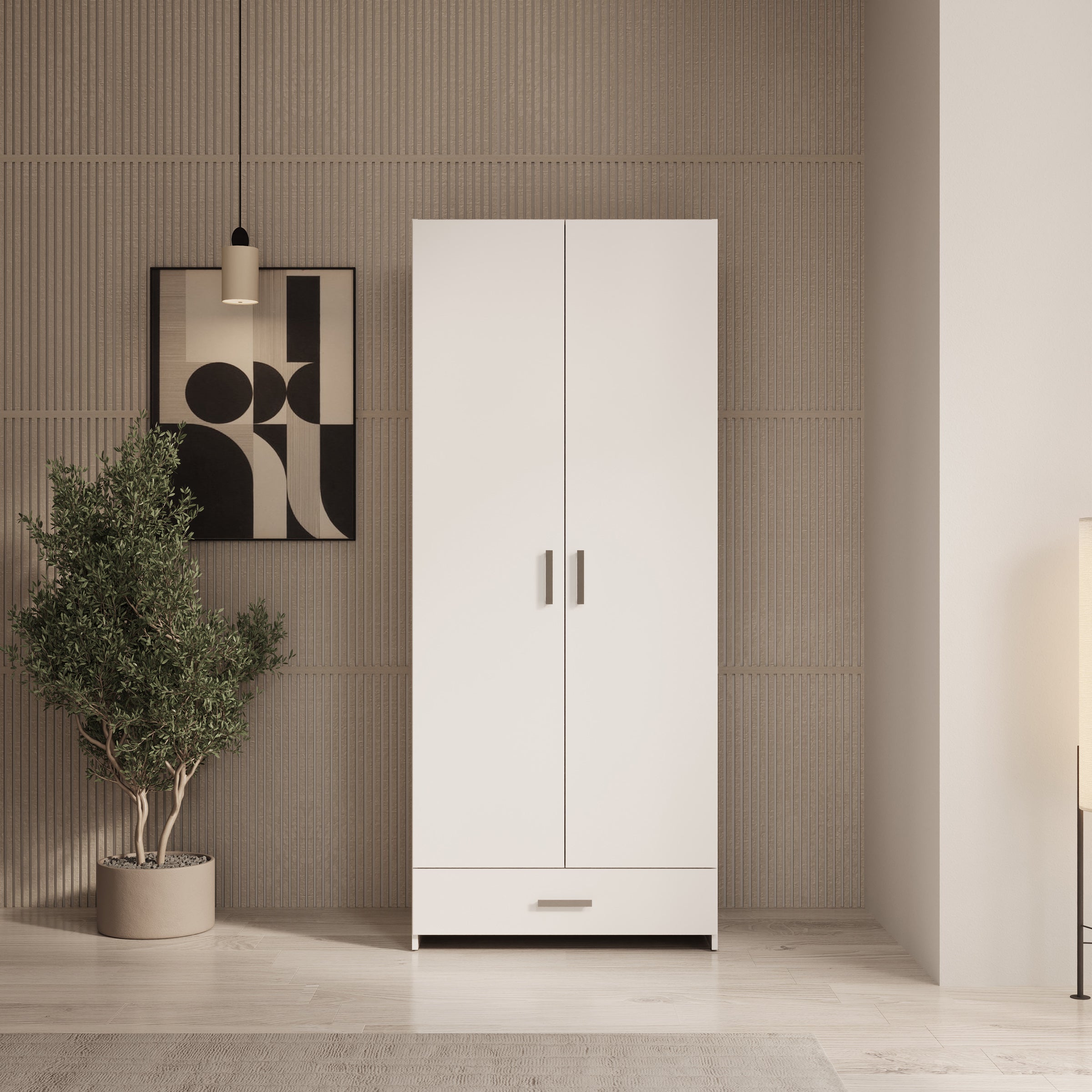 Elario - Kledingkast met 2 deuren - Wit - 80x54x191 cm