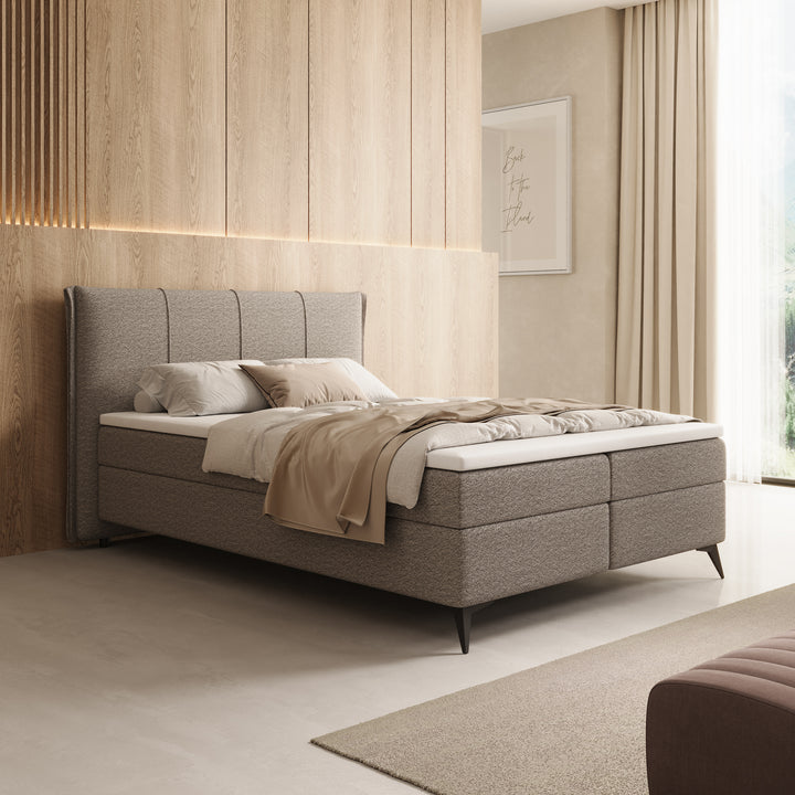 Elderton - Boxspring met opbergruimte - Stof beige - 140x200 cm
