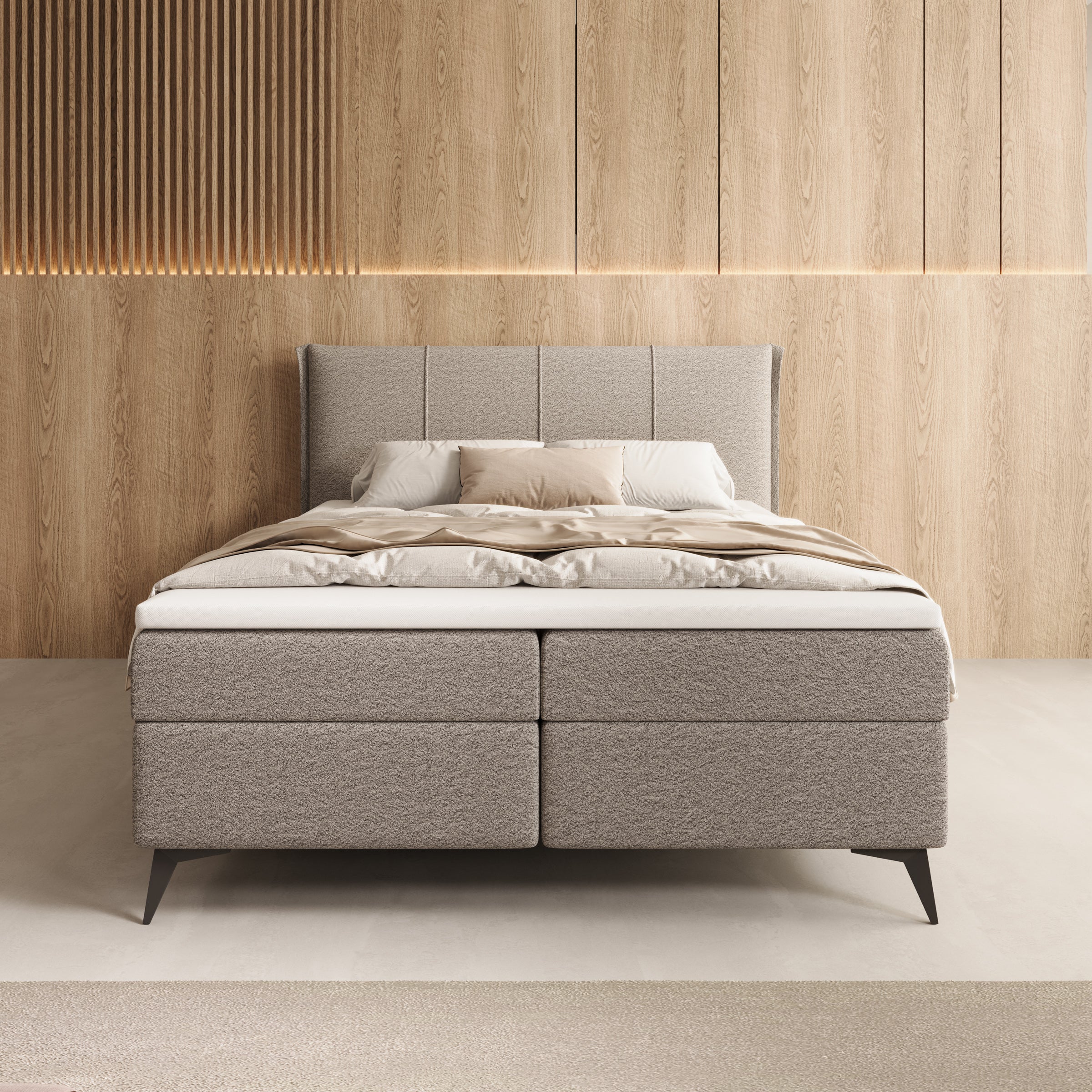Elderton - Boxspring met opbergruimte - Stof beige - 140x200 cm