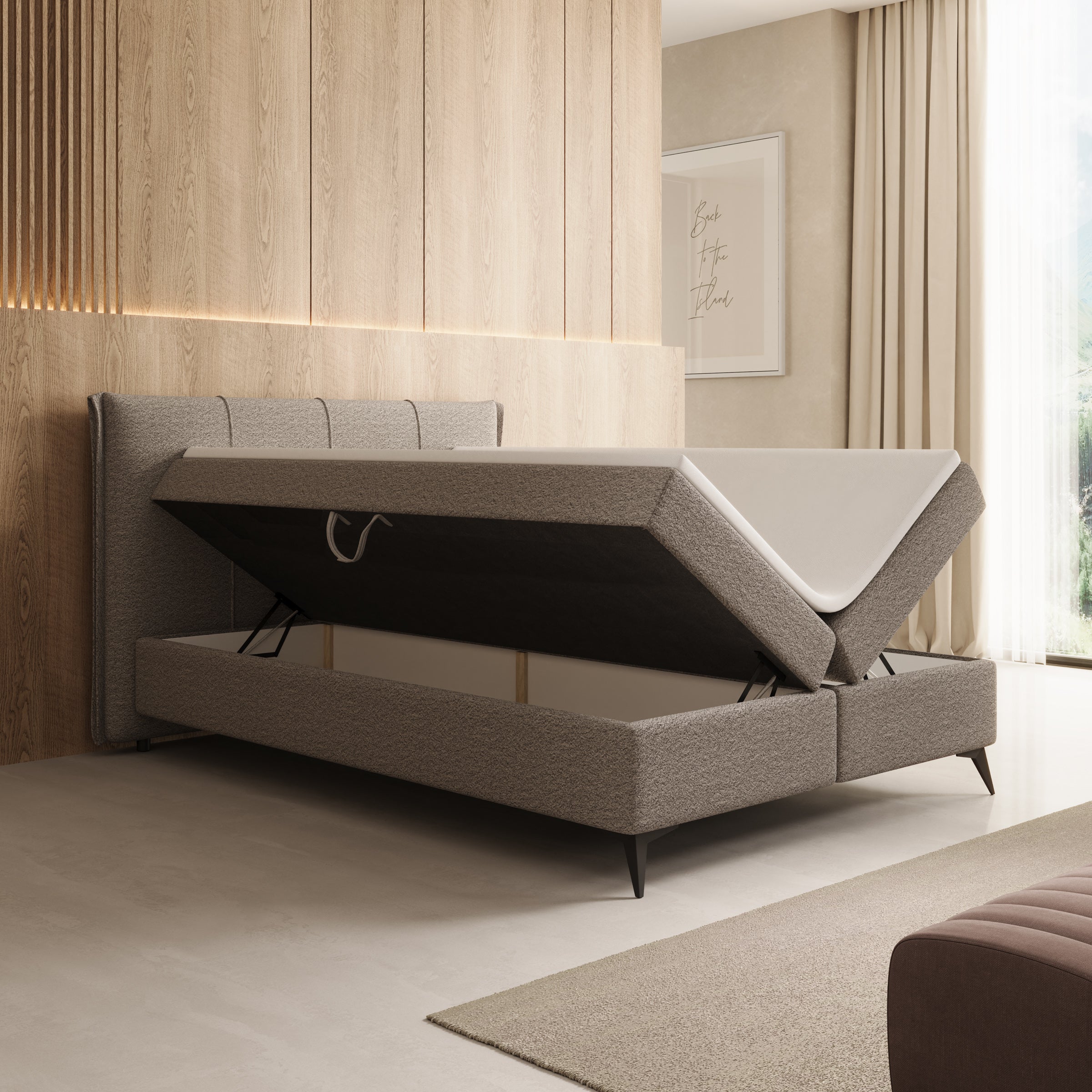 Elderton - Boxspring met opbergruimte - Stof beige - 140x200 cm