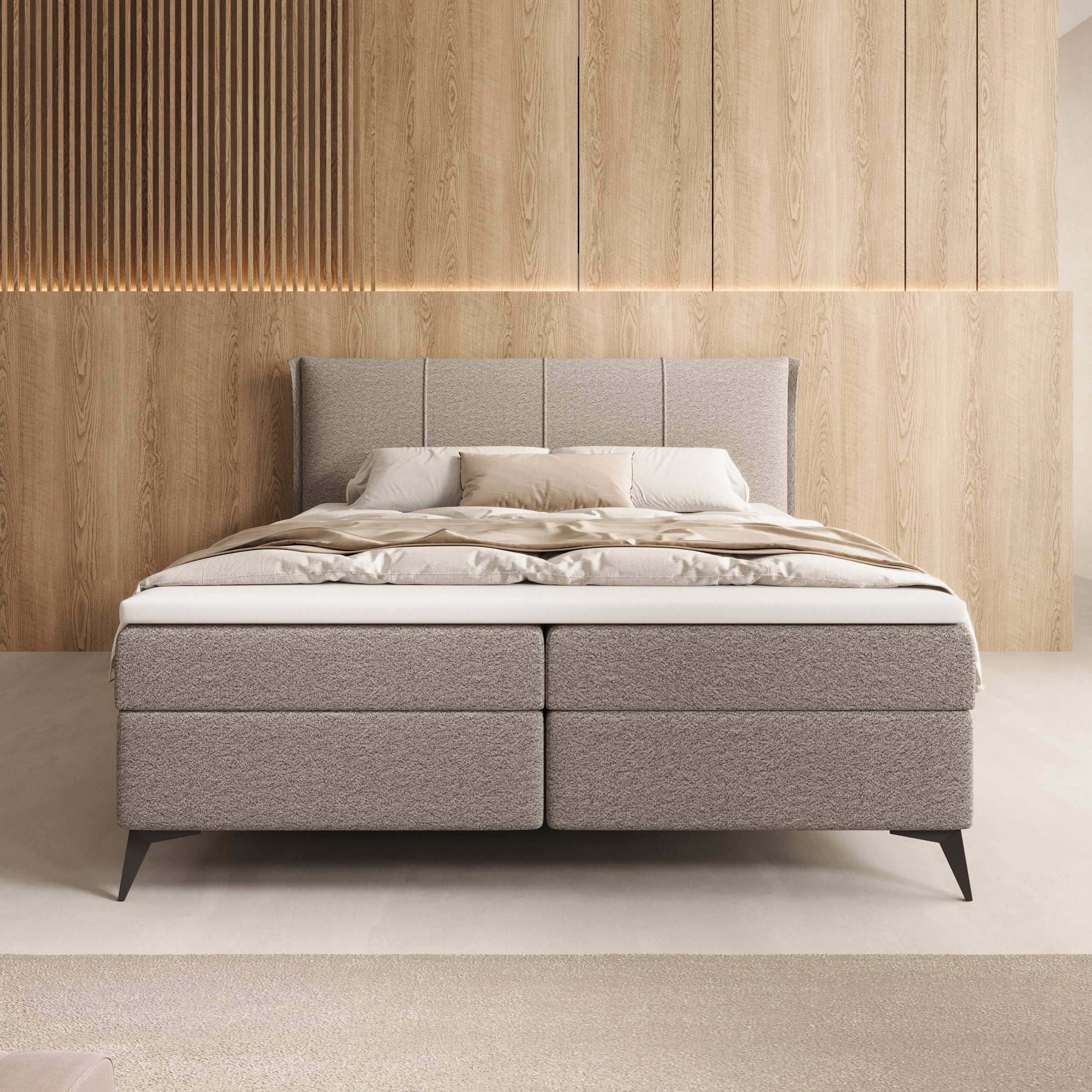 Elderton - Boxspring met opbergruimte - Stof beige - 160x200 cm