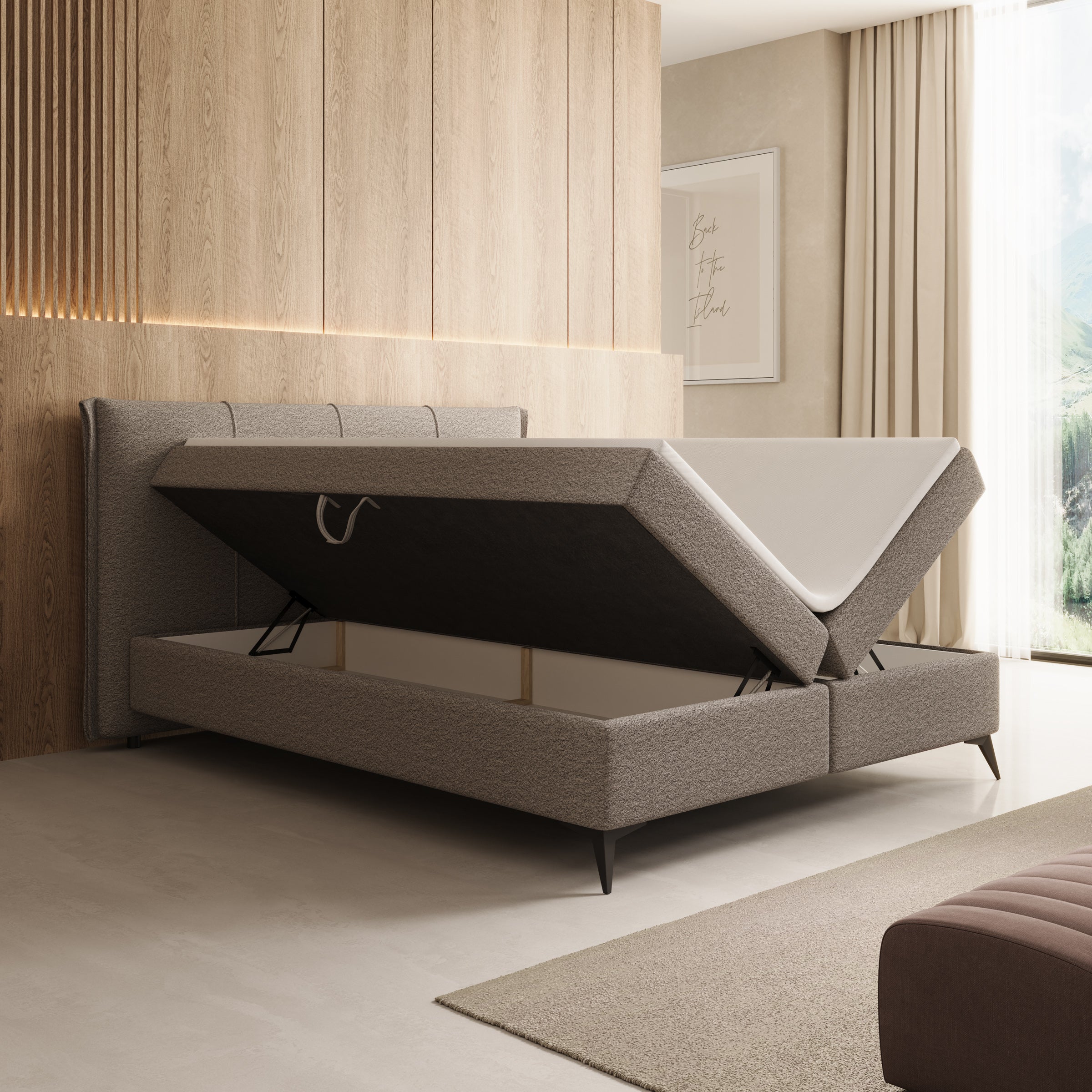 Elderton - Boxspring met opbergruimte - Stof beige - 160x200 cm