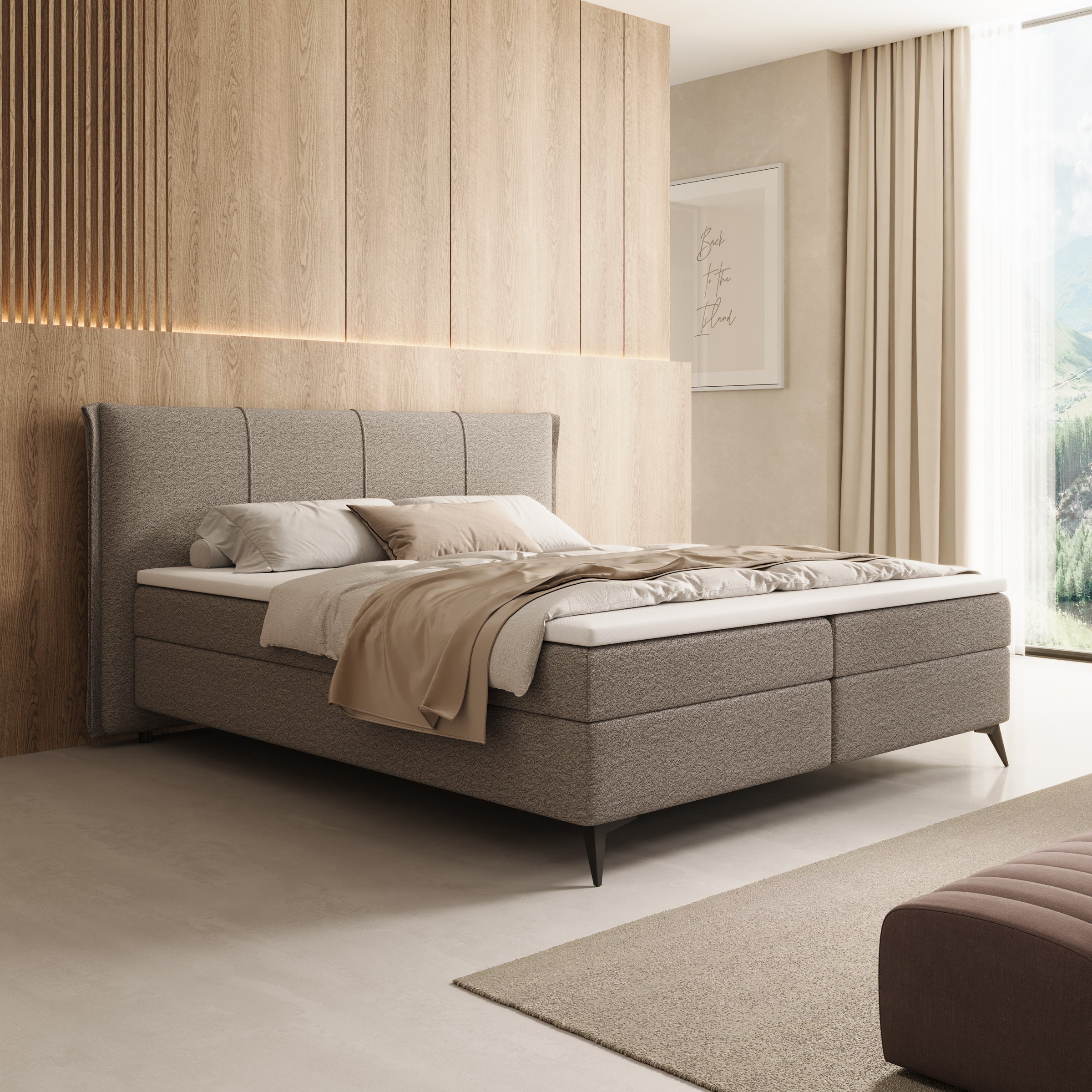 Elderton - Boxspring met opbergruimte - Stof beige - 180x200 cm