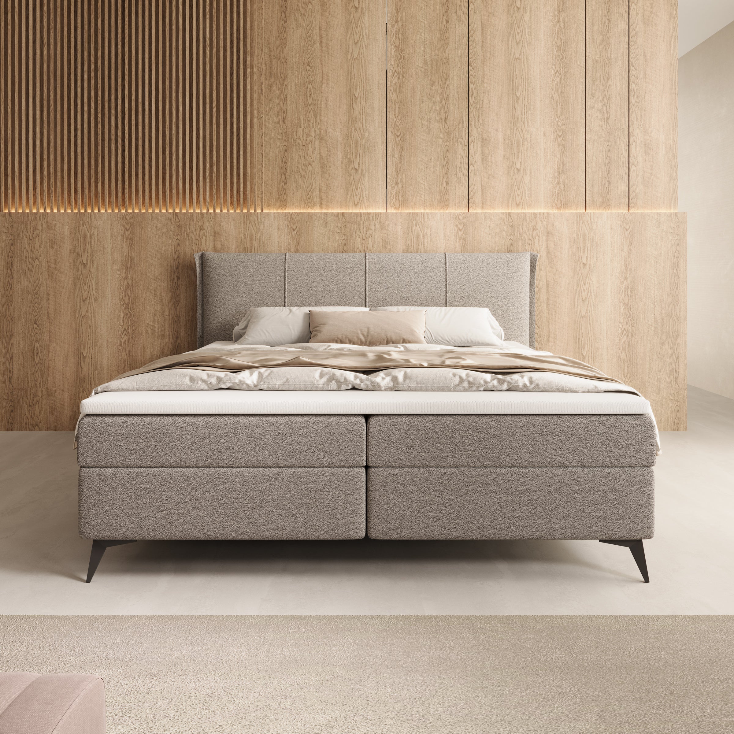 Elderton - Boxspring met opbergruimte - Stof beige - 180x200 cm