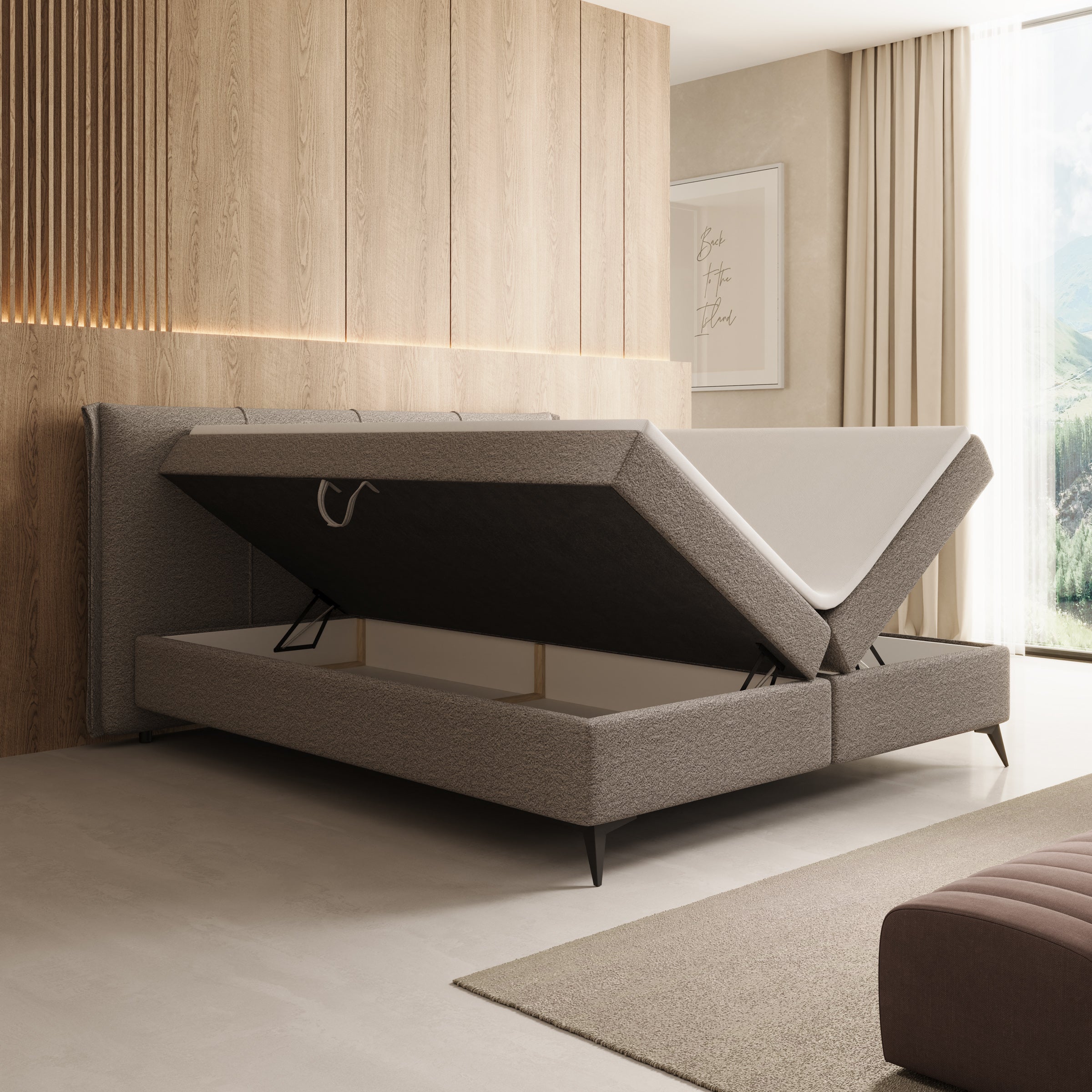 Elderton - Boxspring met opbergruimte - Stof beige - 180x200 cm