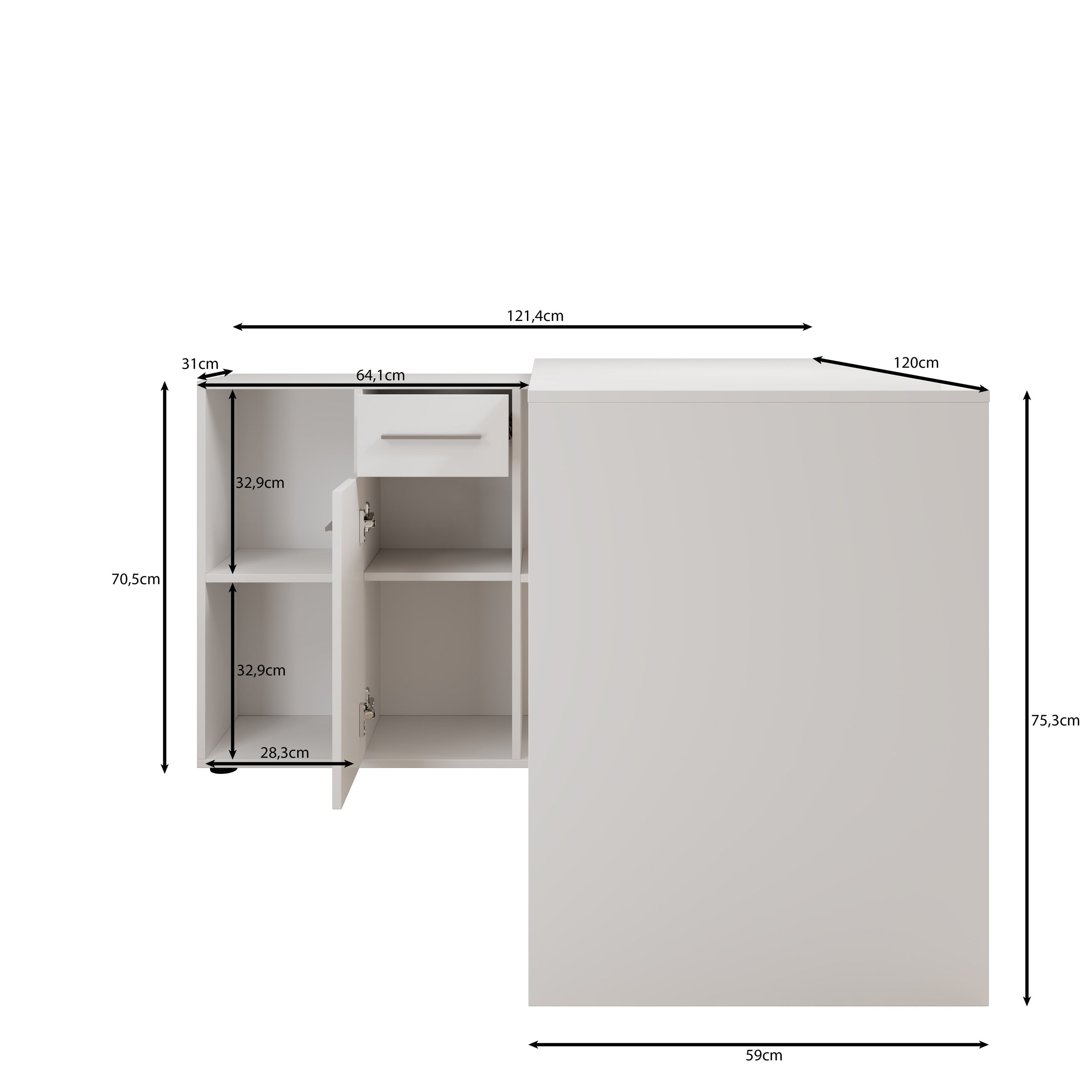 Elixir - Bureau - Wit - 121x120x75 cm