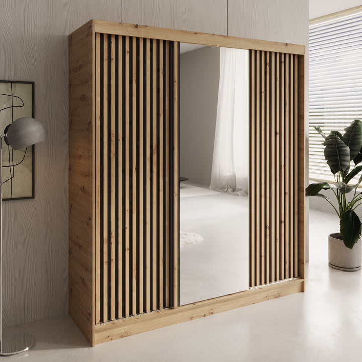 Elles - Kledingkast met 3 schuifdeuren - Eiken - 180x60x204