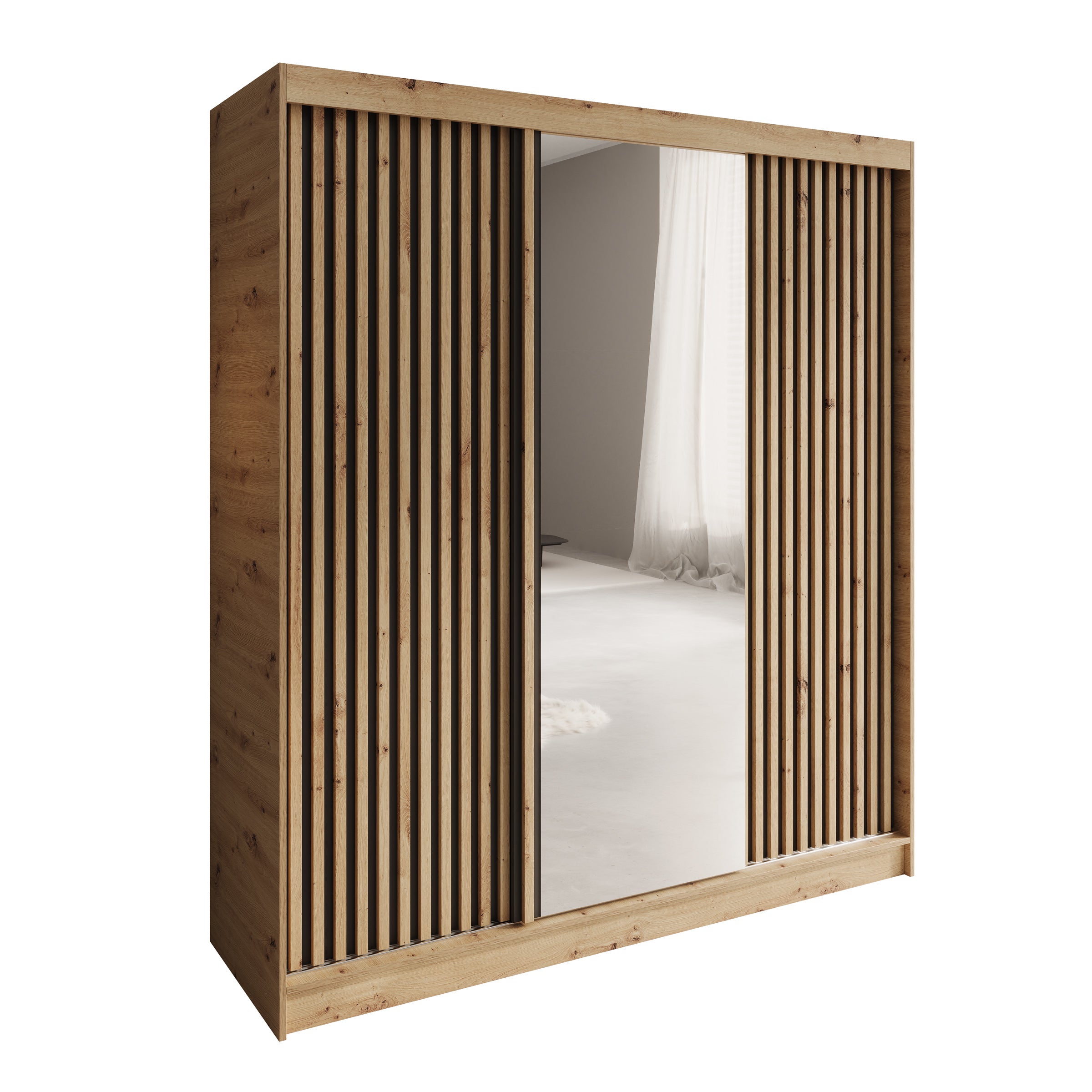 Elles - Kledingkast met 3 schuifdeuren - Eiken - 180x60x204