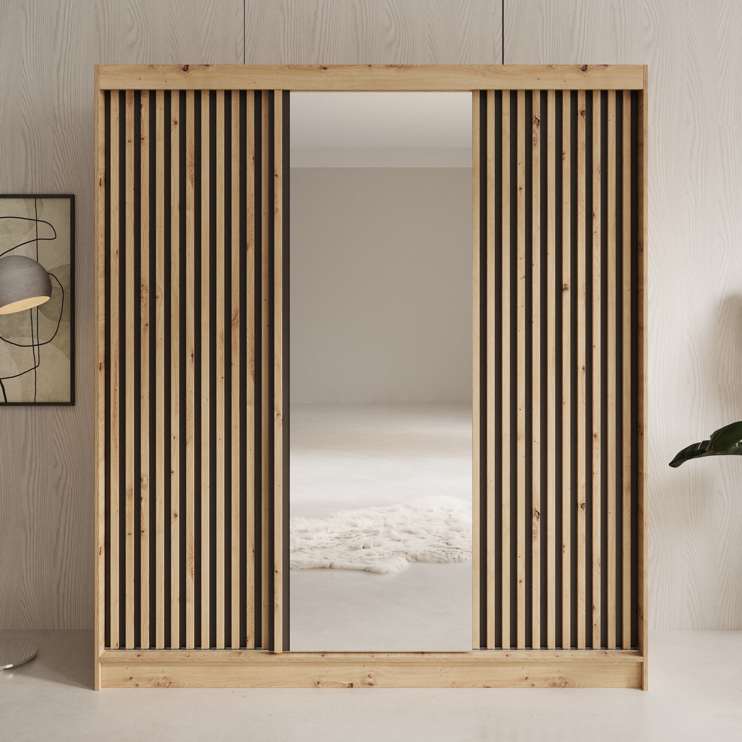 Elles - Kledingkast met 3 schuifdeuren - Eiken - 180x60x204