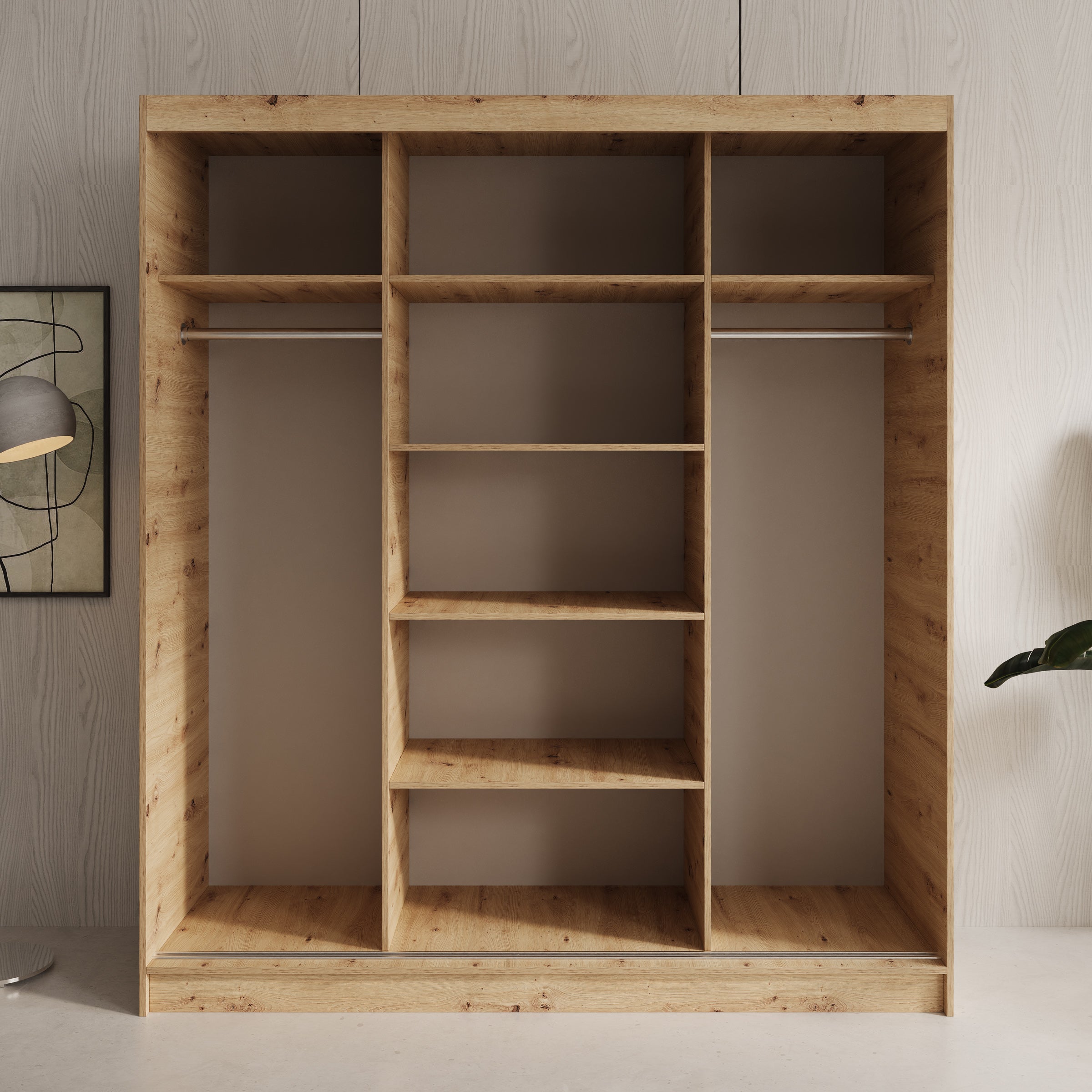 Elles - Kledingkast met 3 schuifdeuren - Eiken - 180x60x204