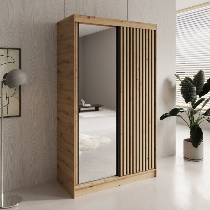 Elles - Kledingkast met schuifdeuren - Eiken - 120x60x204 cm