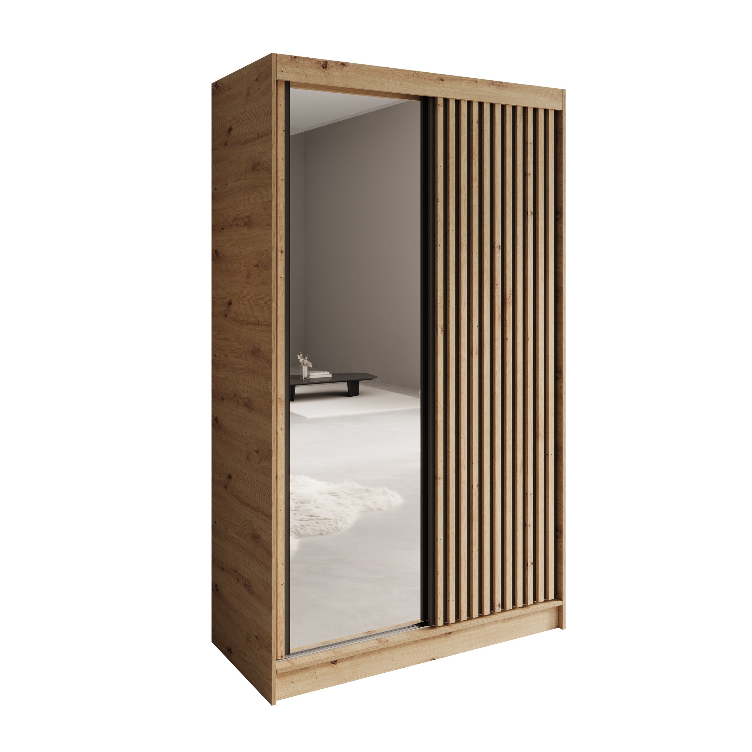 Elles - Kledingkast met schuifdeuren - Eiken - 120x60x204 cm