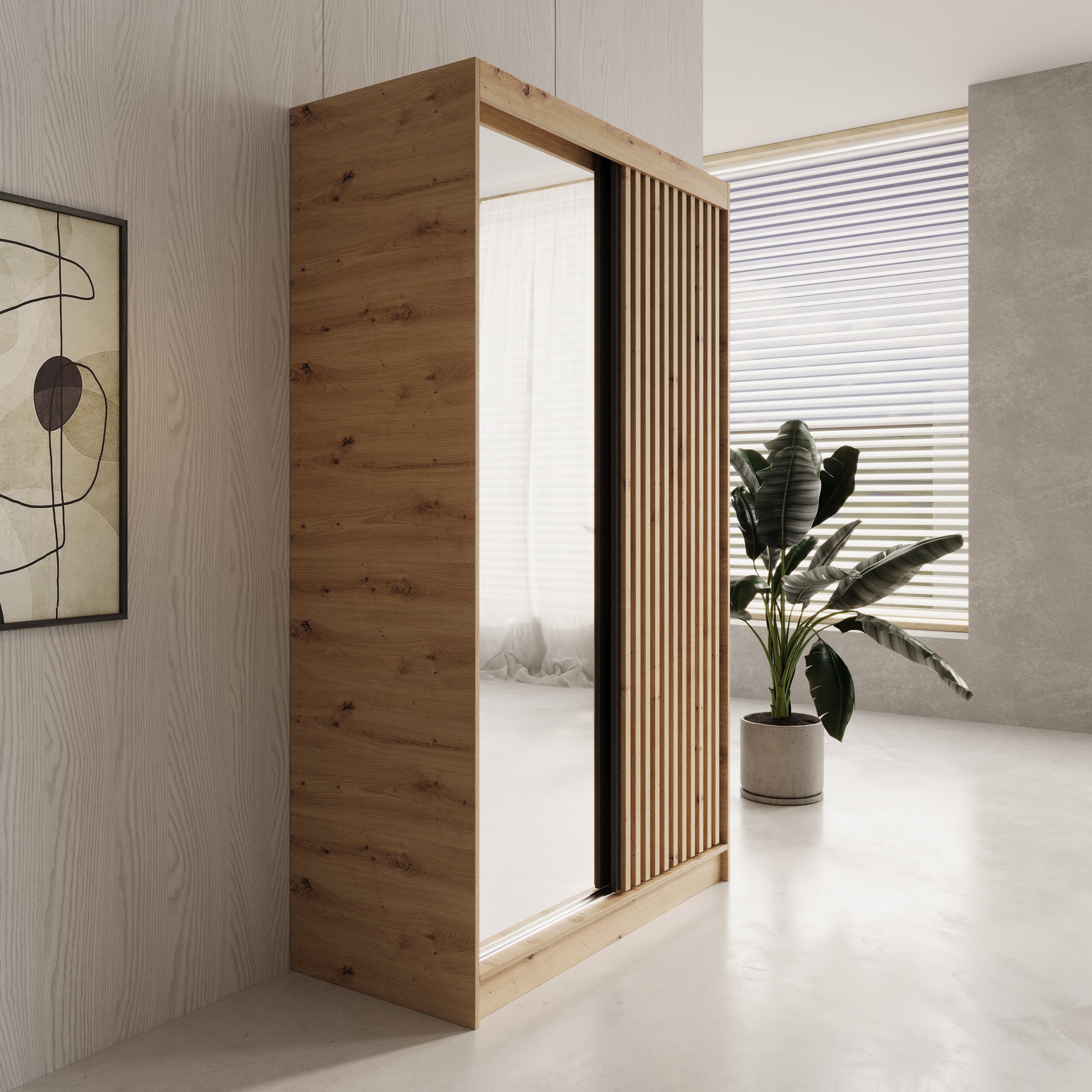 Elles - Kledingkast met schuifdeuren - Eiken - 120x60x204 cm