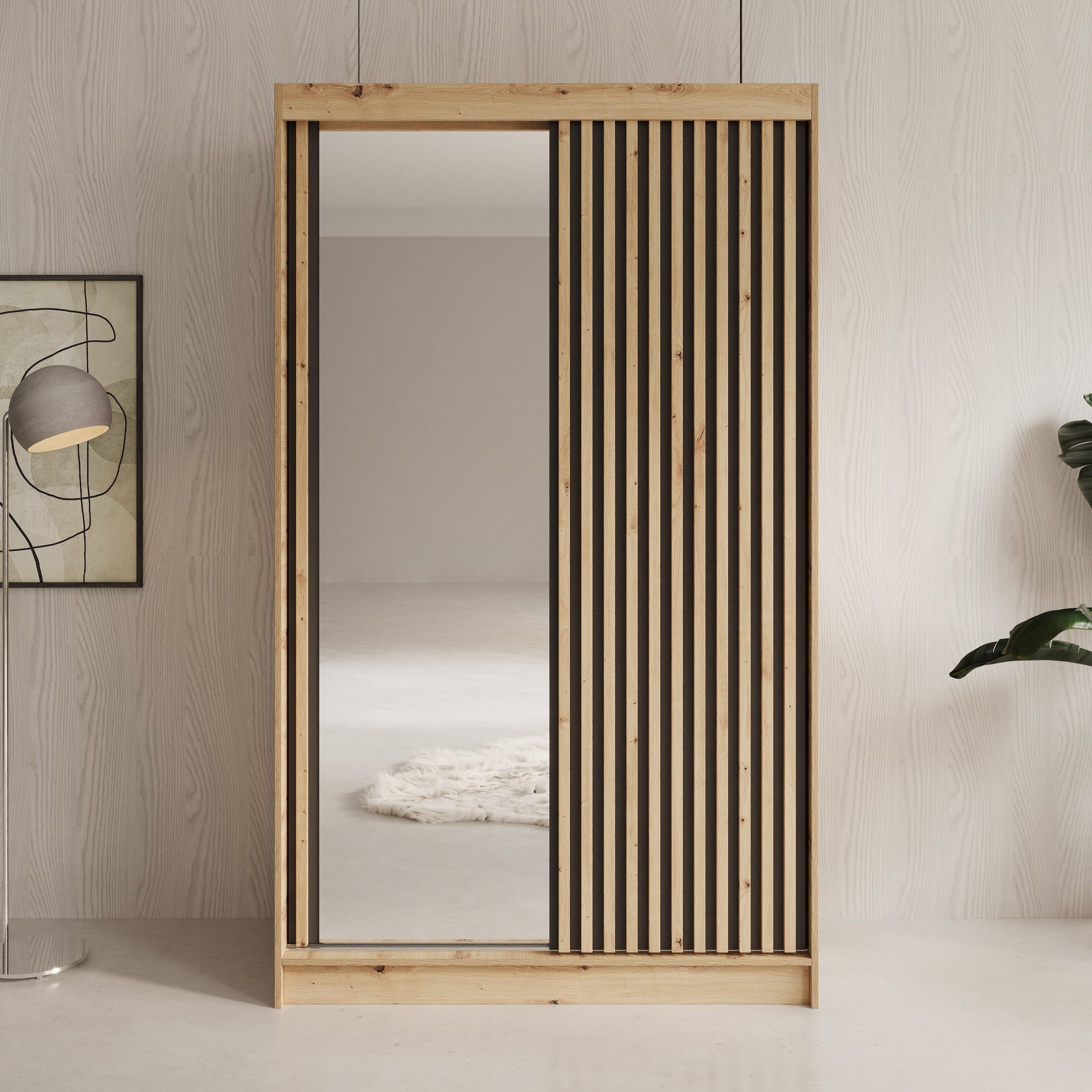 Elles - Kledingkast met schuifdeuren - Eiken - 120x60x204 cm