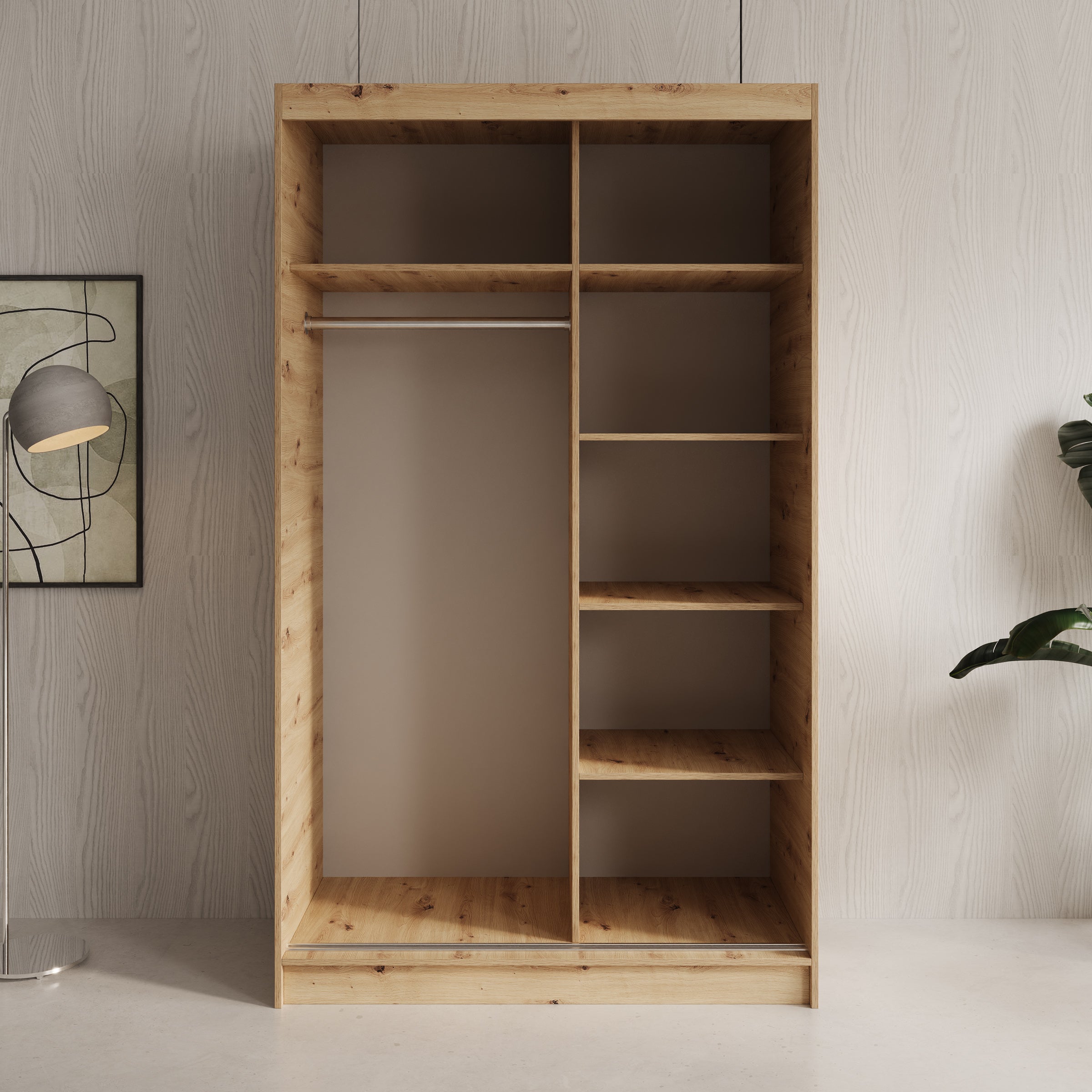 Elles - Kledingkast met schuifdeuren - Eiken - 120x60x204 cm
